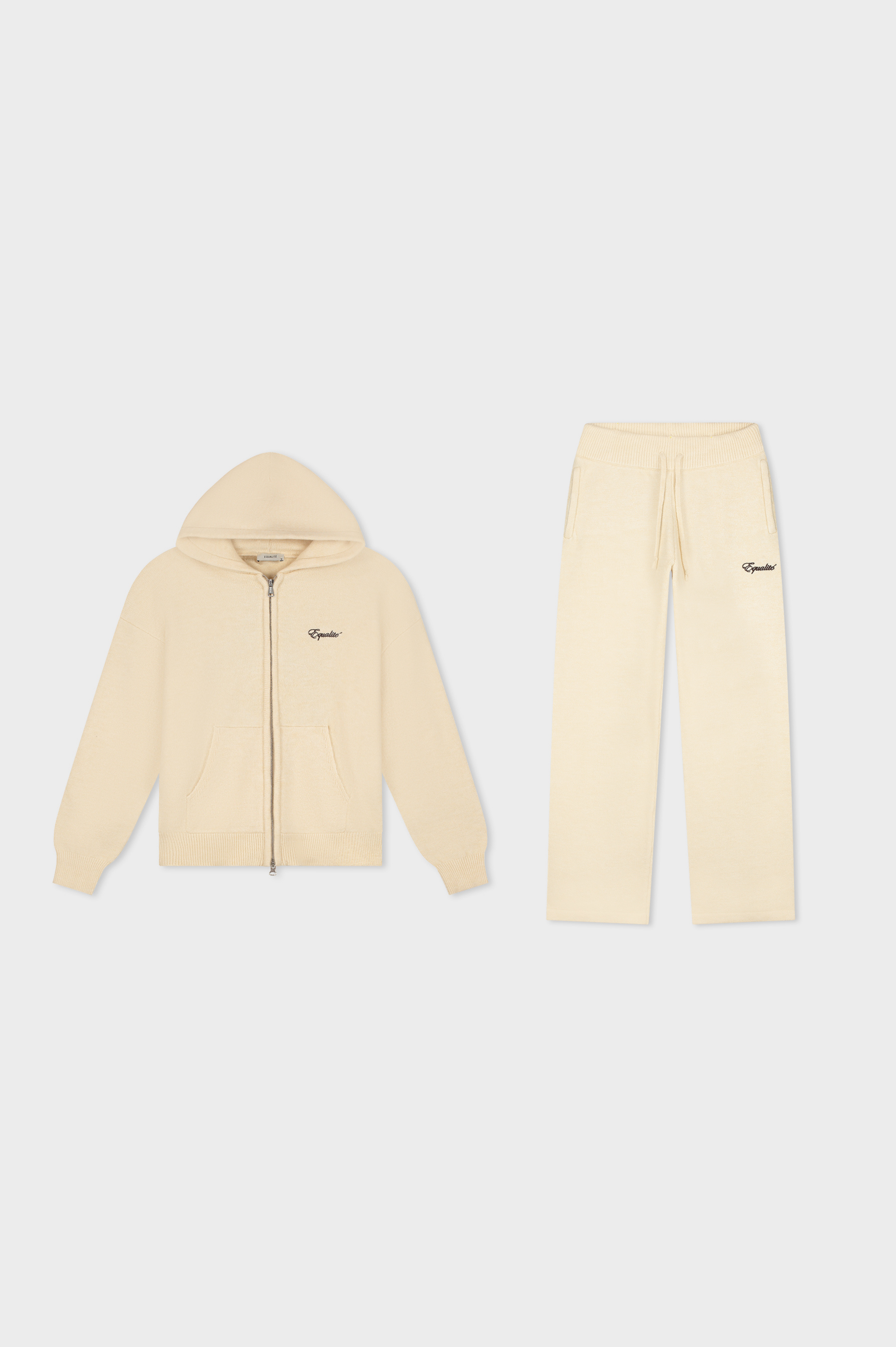 FLUFFY KNIT FULL ZIP SET | OFF-WHITE