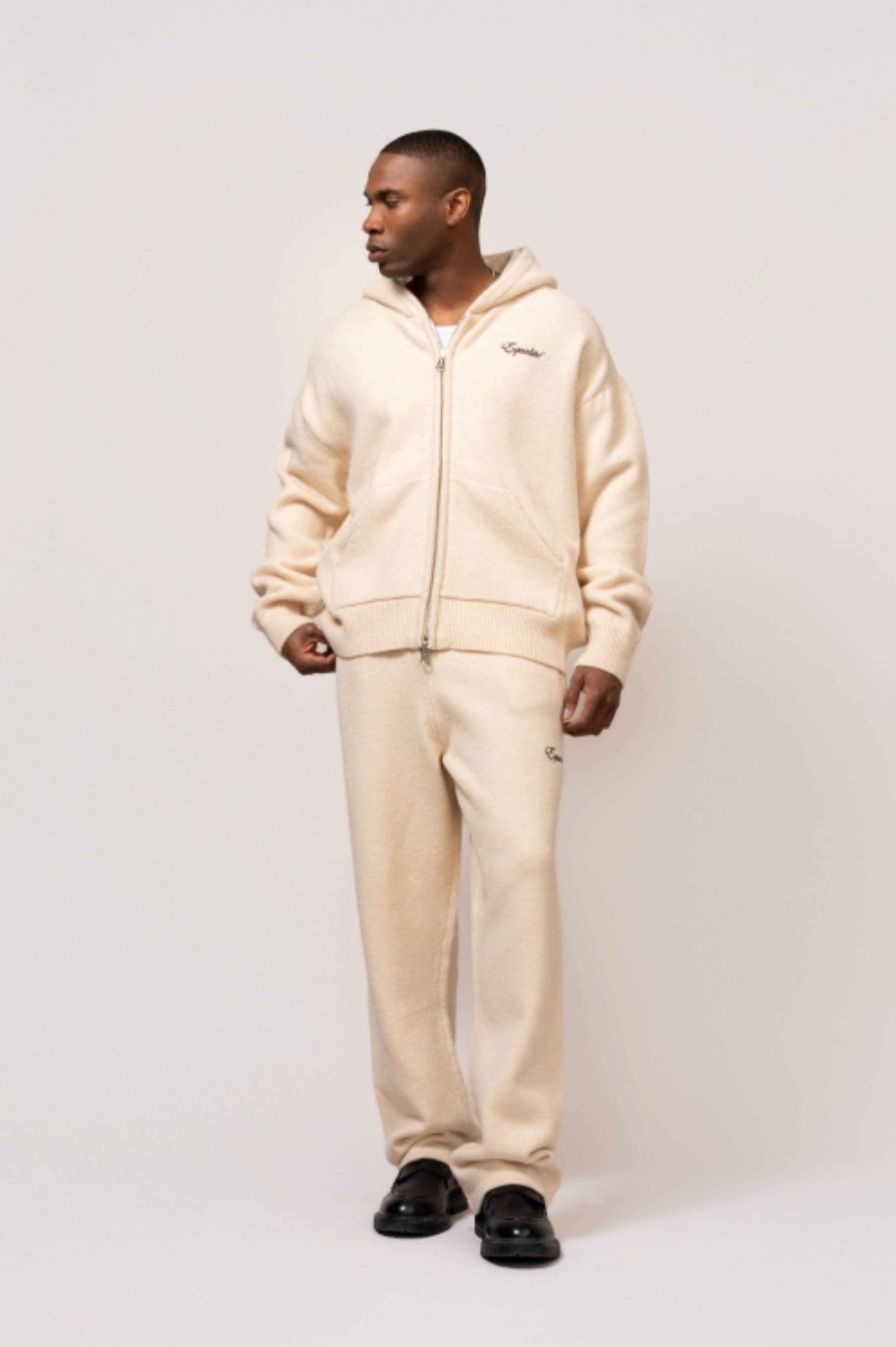 FLUFFY KNIT FULL ZIP SET | OFF-WHITE