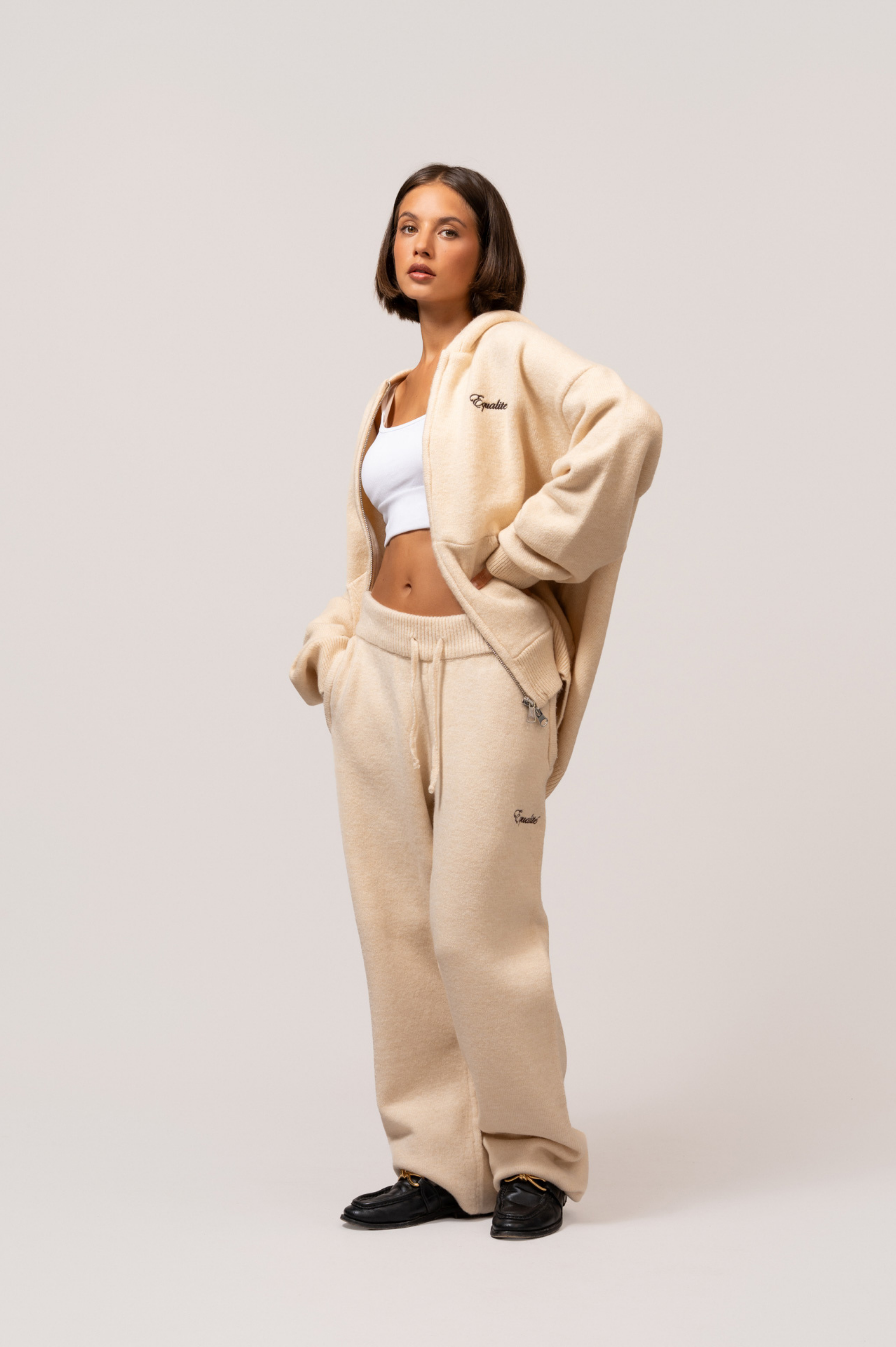 FLUFFY KNIT FULL ZIP SET | OFF-WHITE