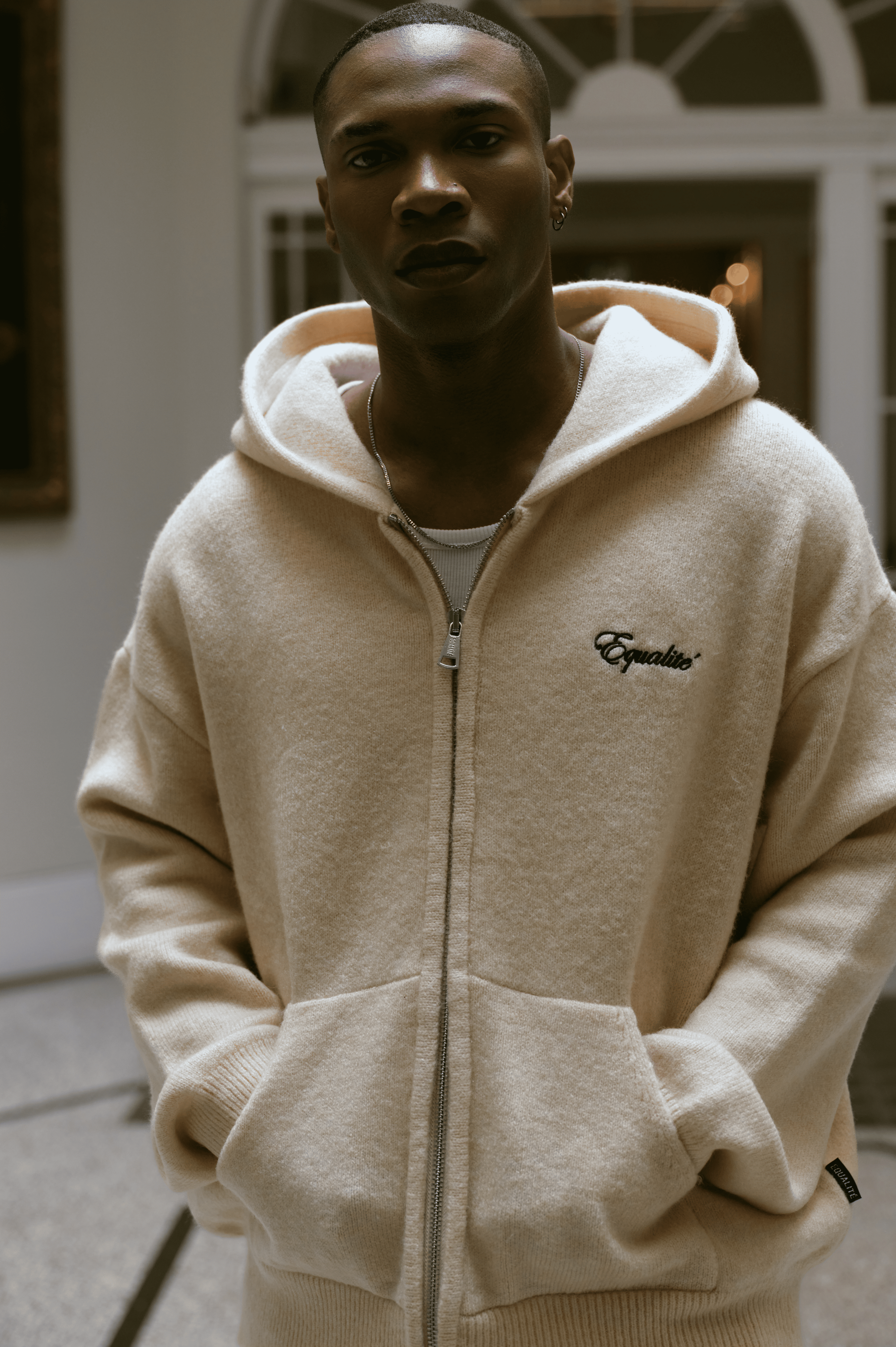 FLUFFY KNIT FULL ZIP SET | OFF-WHITE