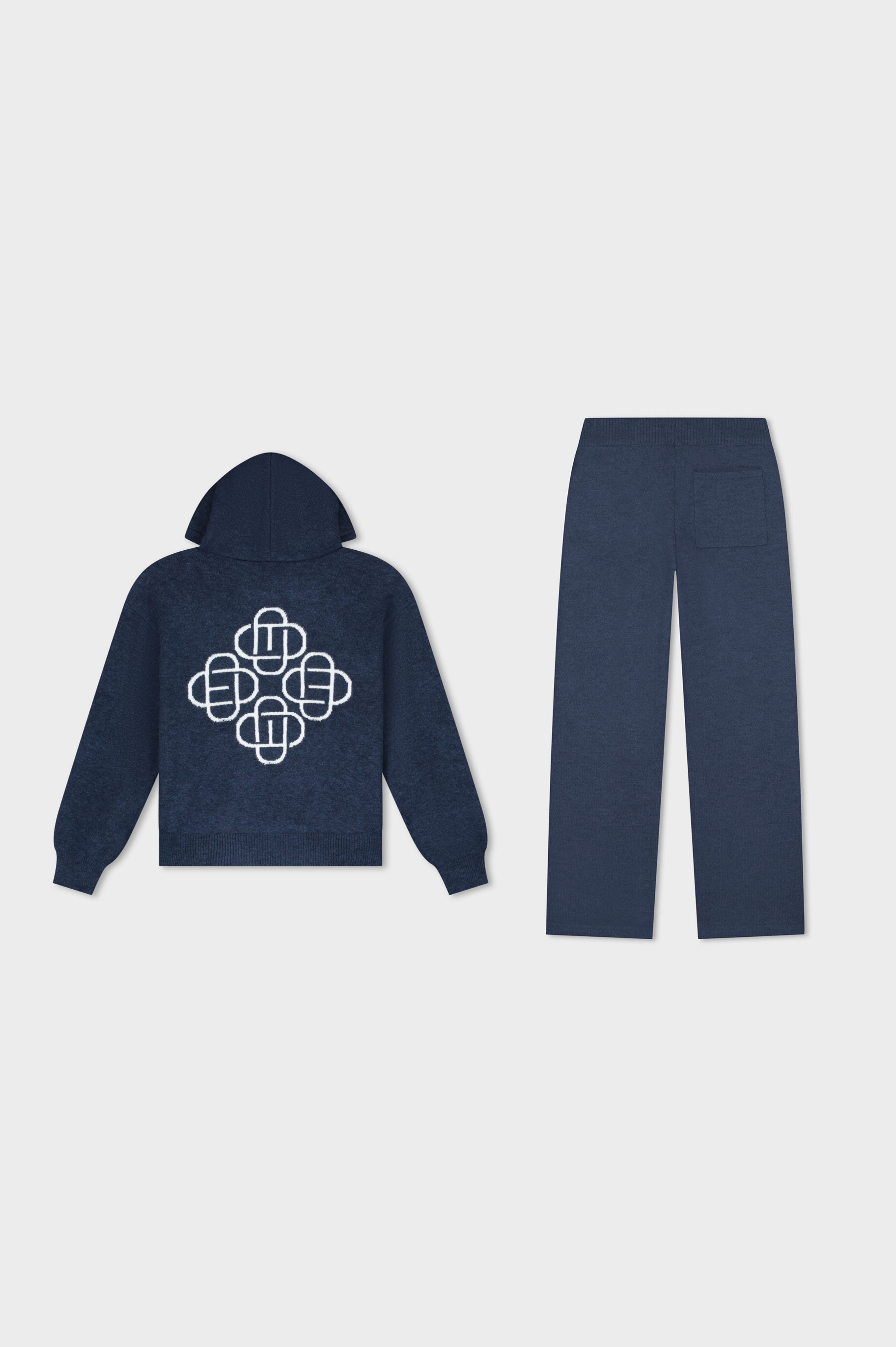 FLUFFY KNIT HOODIE SET | NAVY
