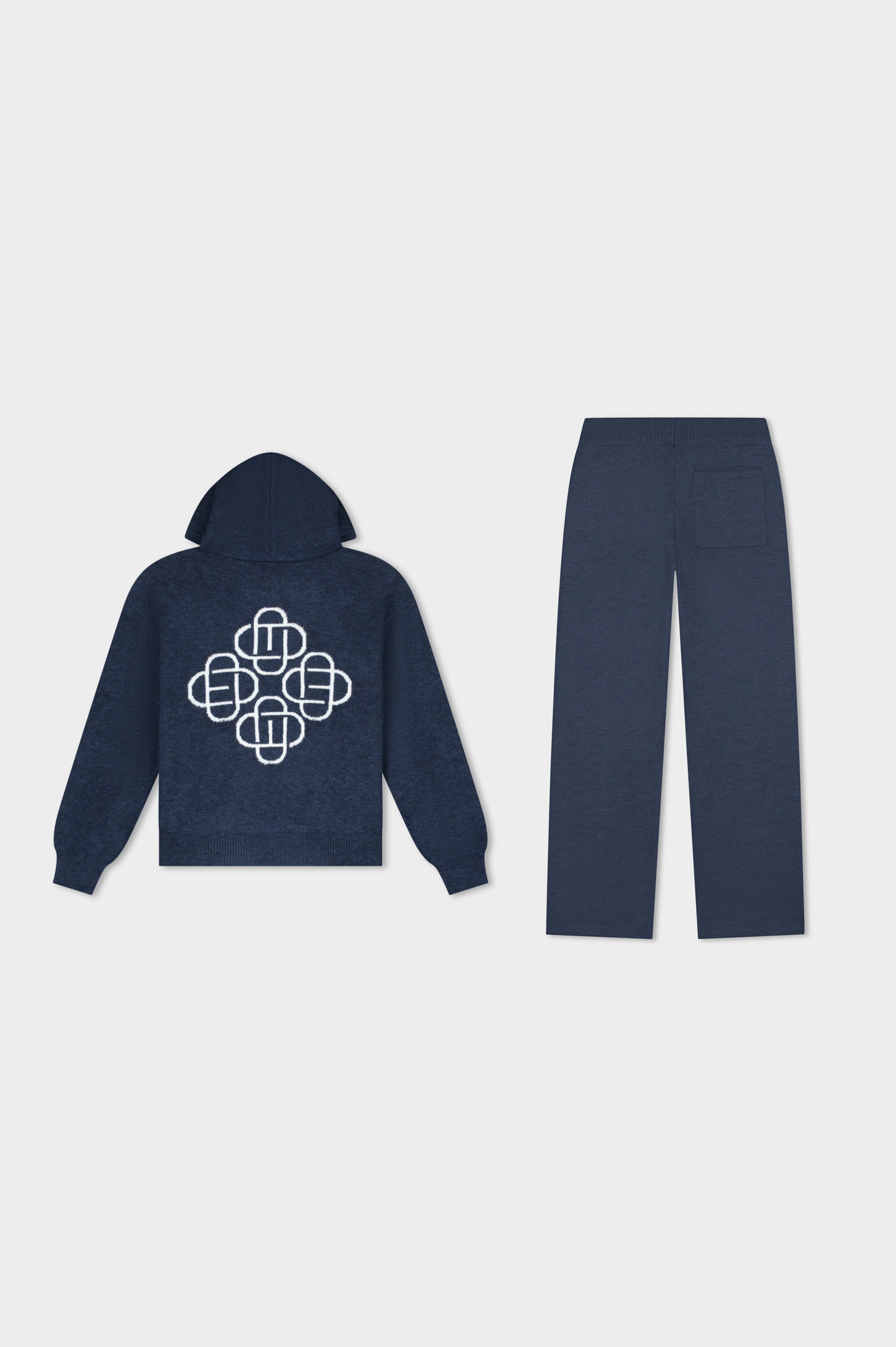 FLUFFY KNIT HOODIE SET | NAVY
