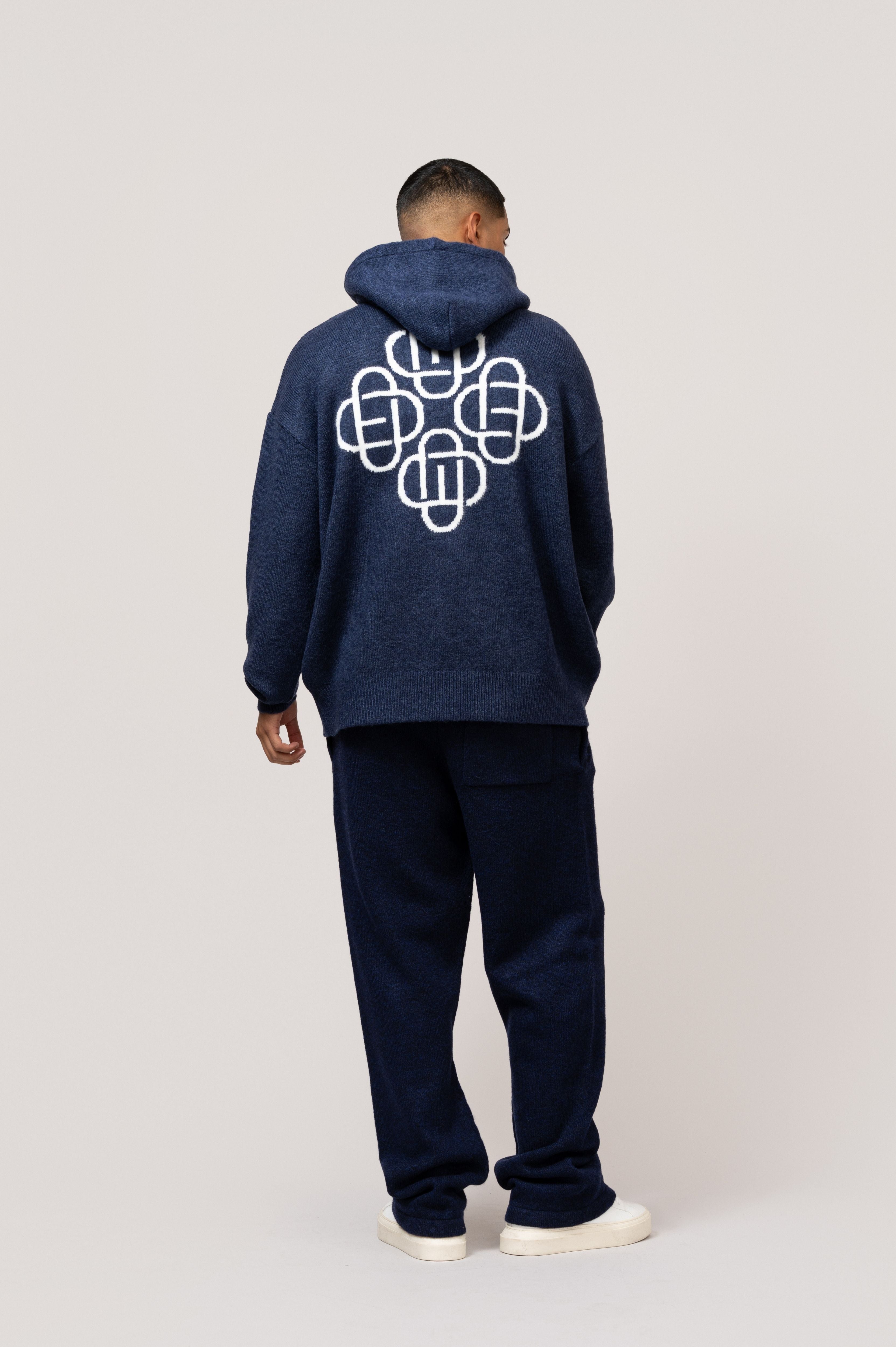 FLUFFY KNIT HOODIE SET | NAVY