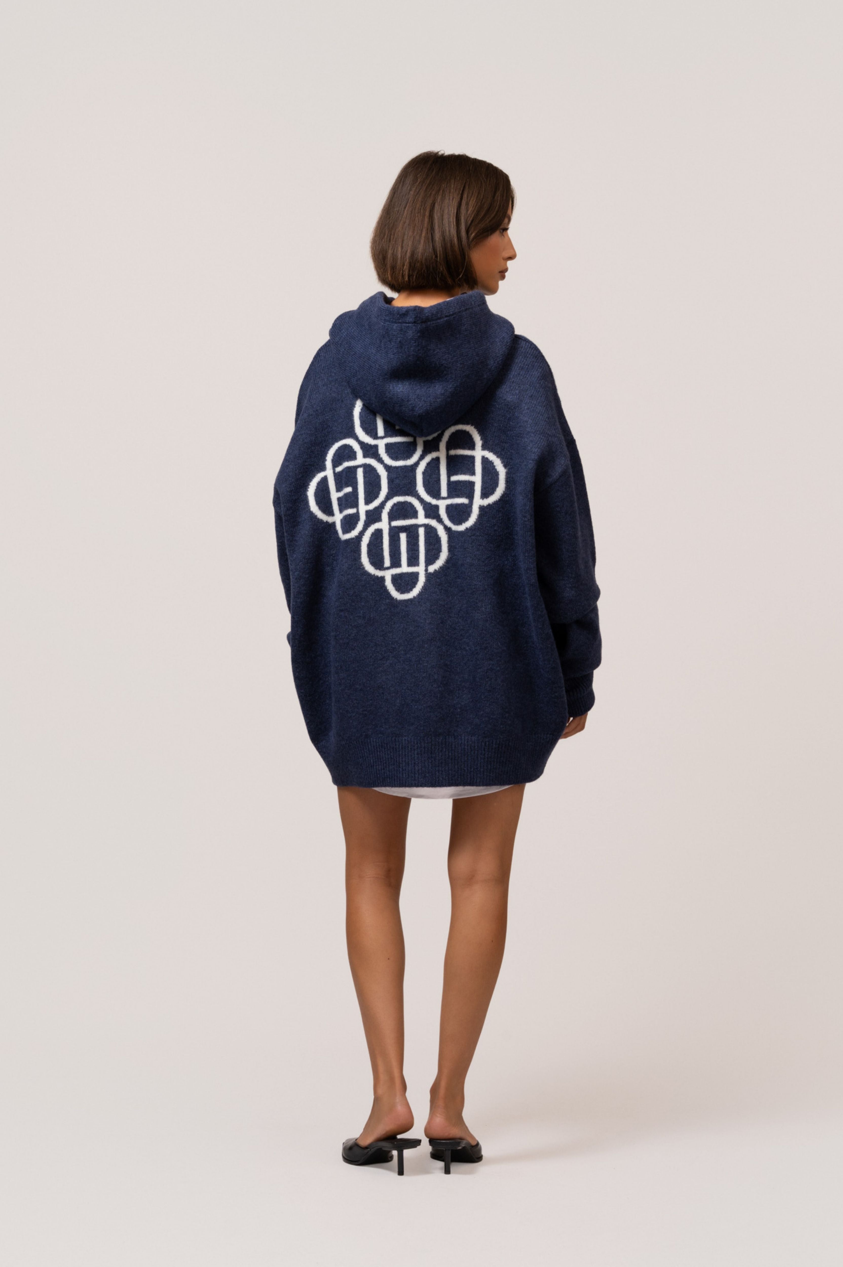 FLUFFY KNIT HOODIE SET | NAVY