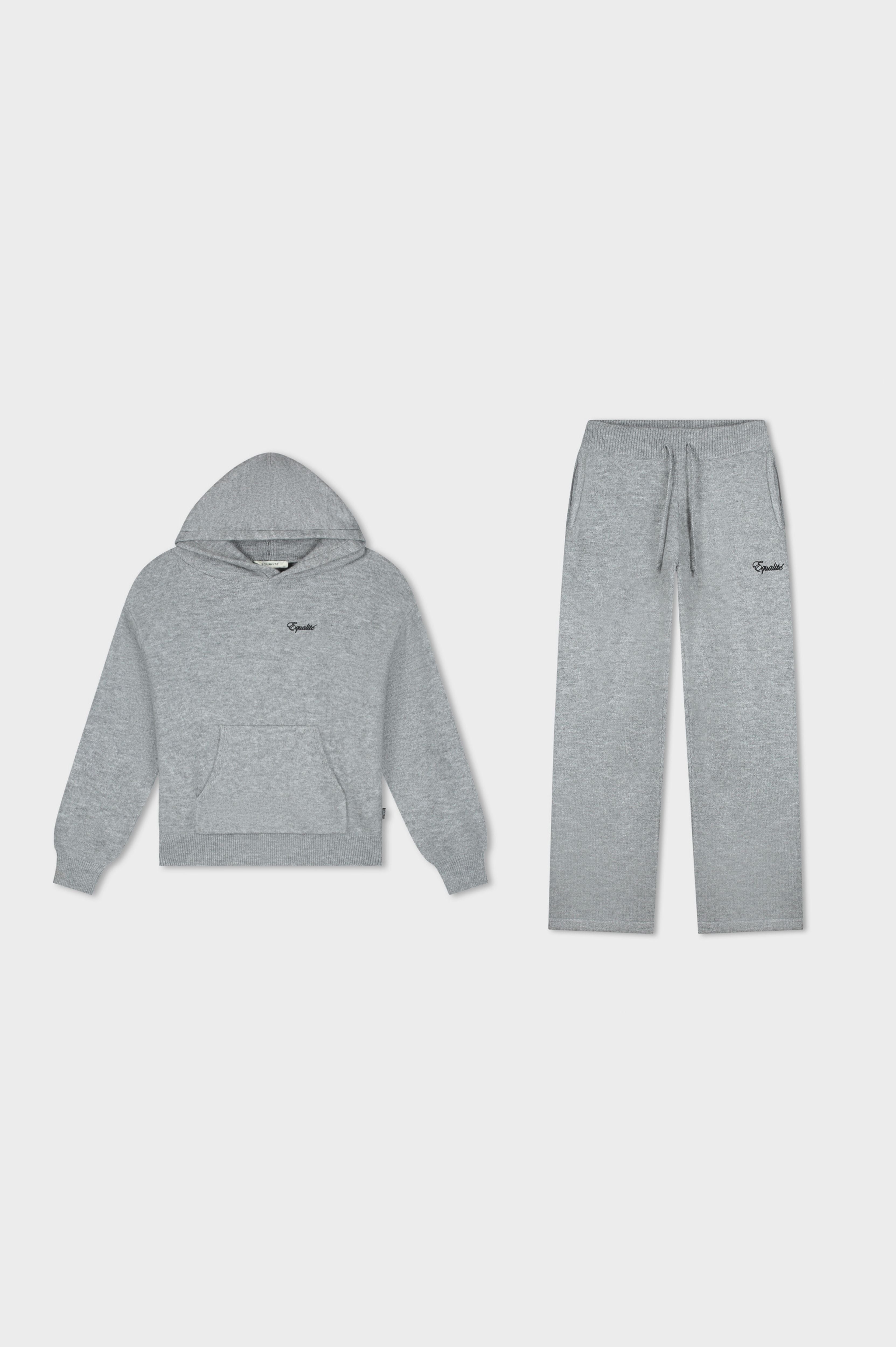 FLUFFY KNIT HOODIE SET | GREY