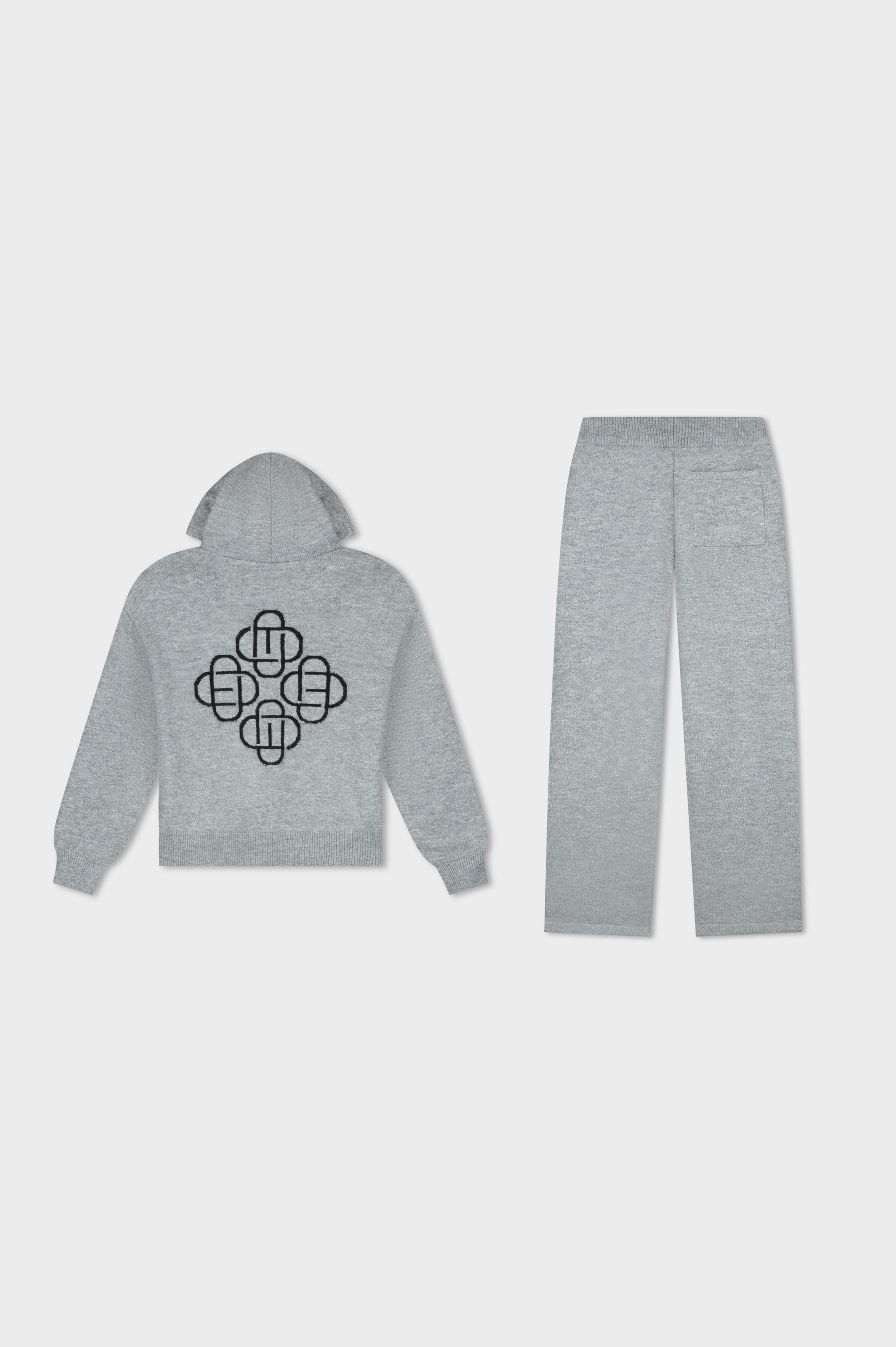 FLUFFY KNIT HOODIE SET | GREY