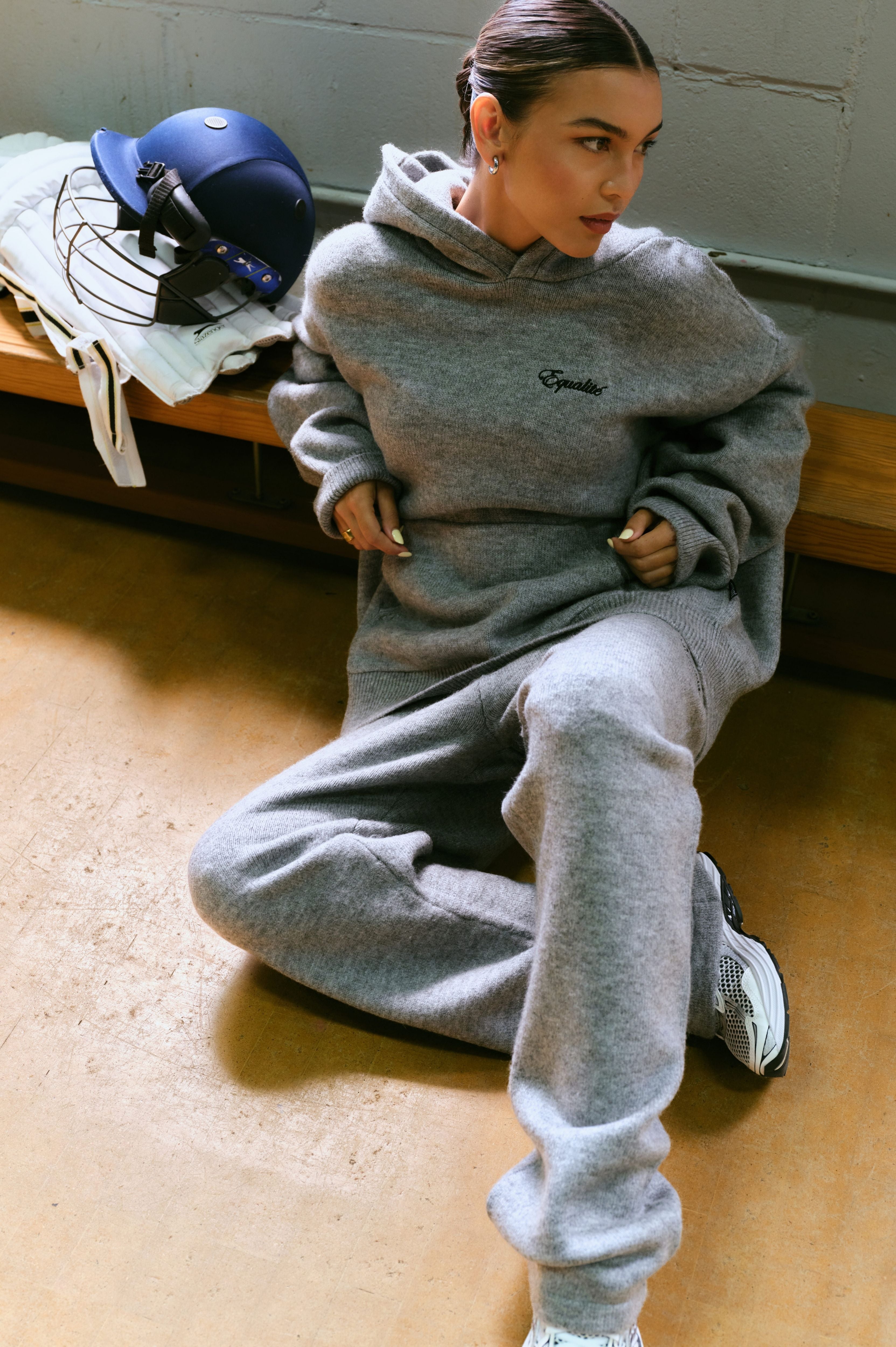 FLUFFY KNIT HOODIE SET | GREY