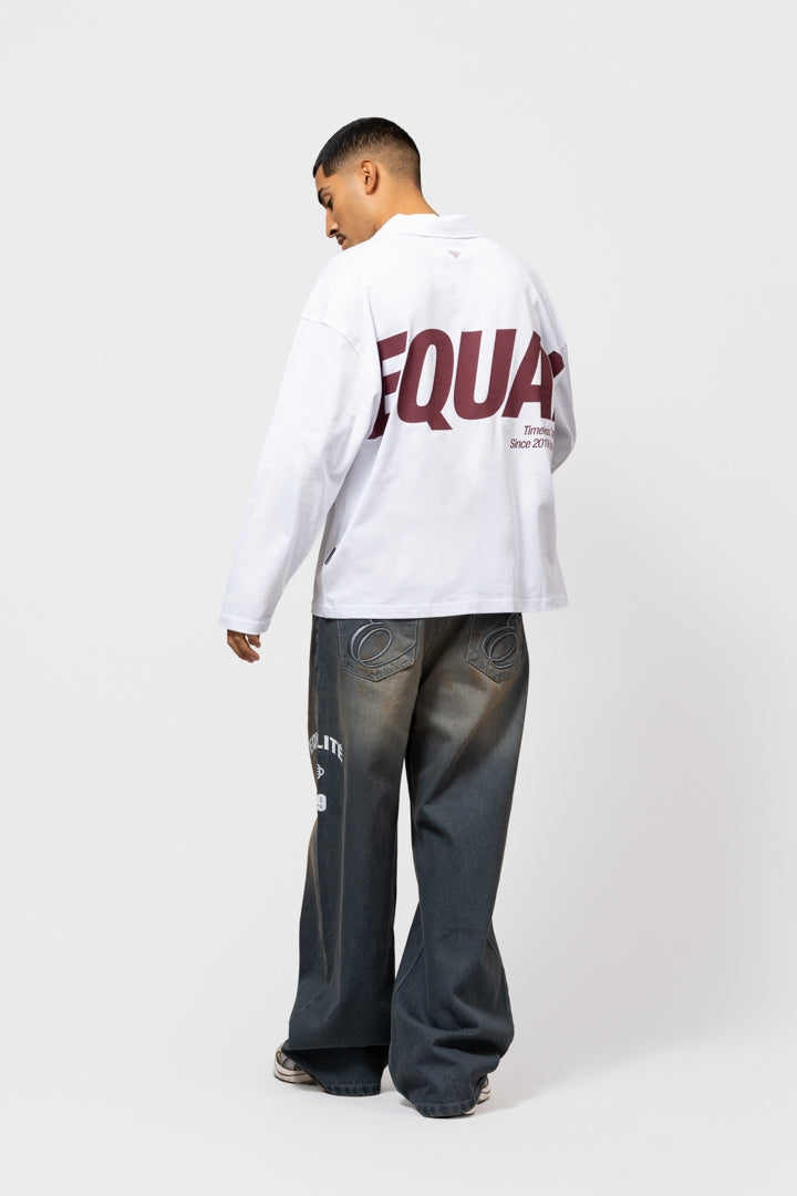 ELIA LONGSLEEVE POLO | WHITE & BURGUNDY