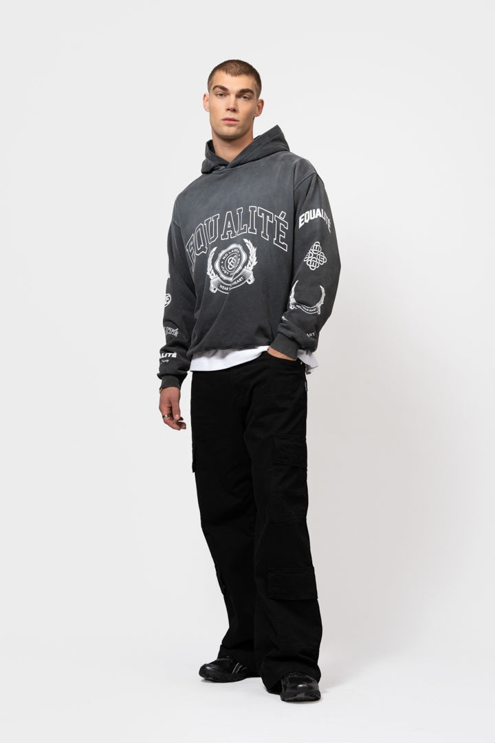 COLLEGE OVERSIZED HOODIE | BLACK WASHED