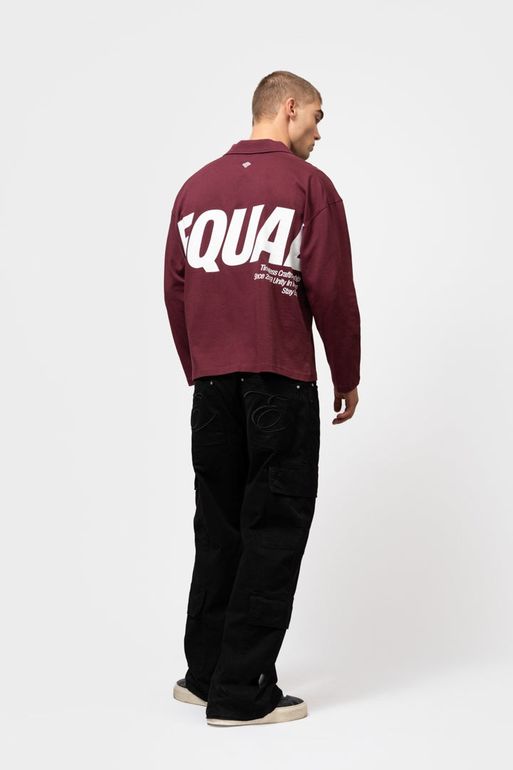 ELIA LONGSLEEVE POLO | BURGUNDY & WHITE