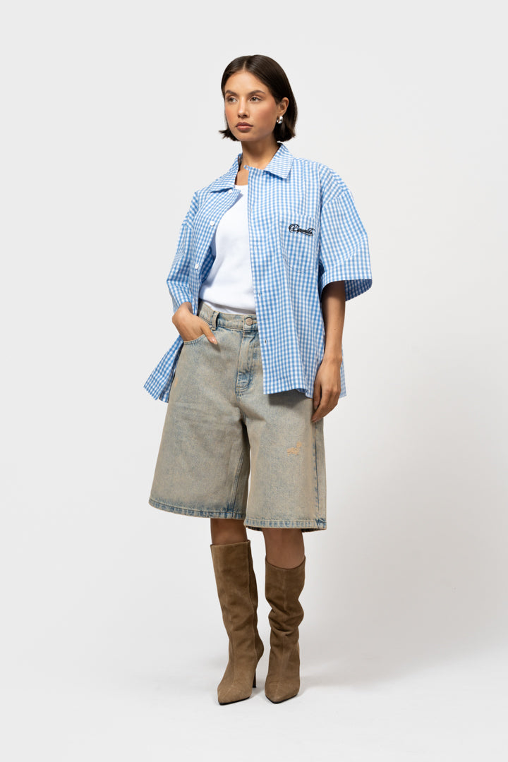 GINGHAM BOXY SHIRT | LIGHT BLUE