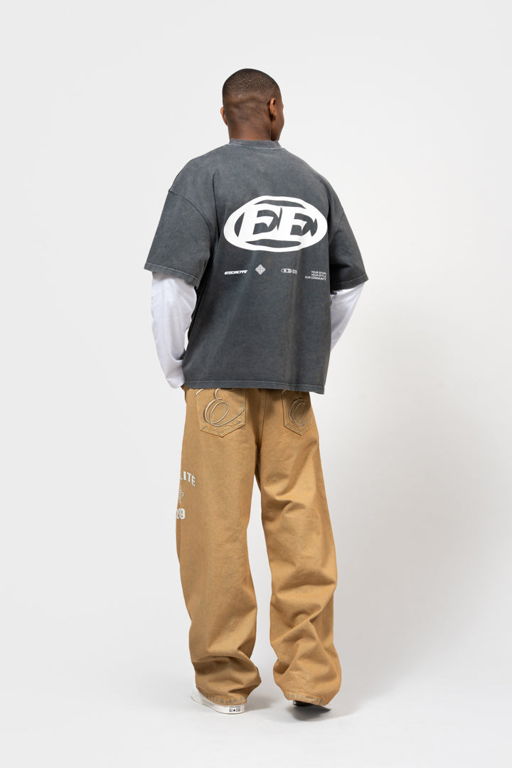 ENZO DOUBLE LAYER LONGSLEEVE TEE | WASHED GREY & WHITE