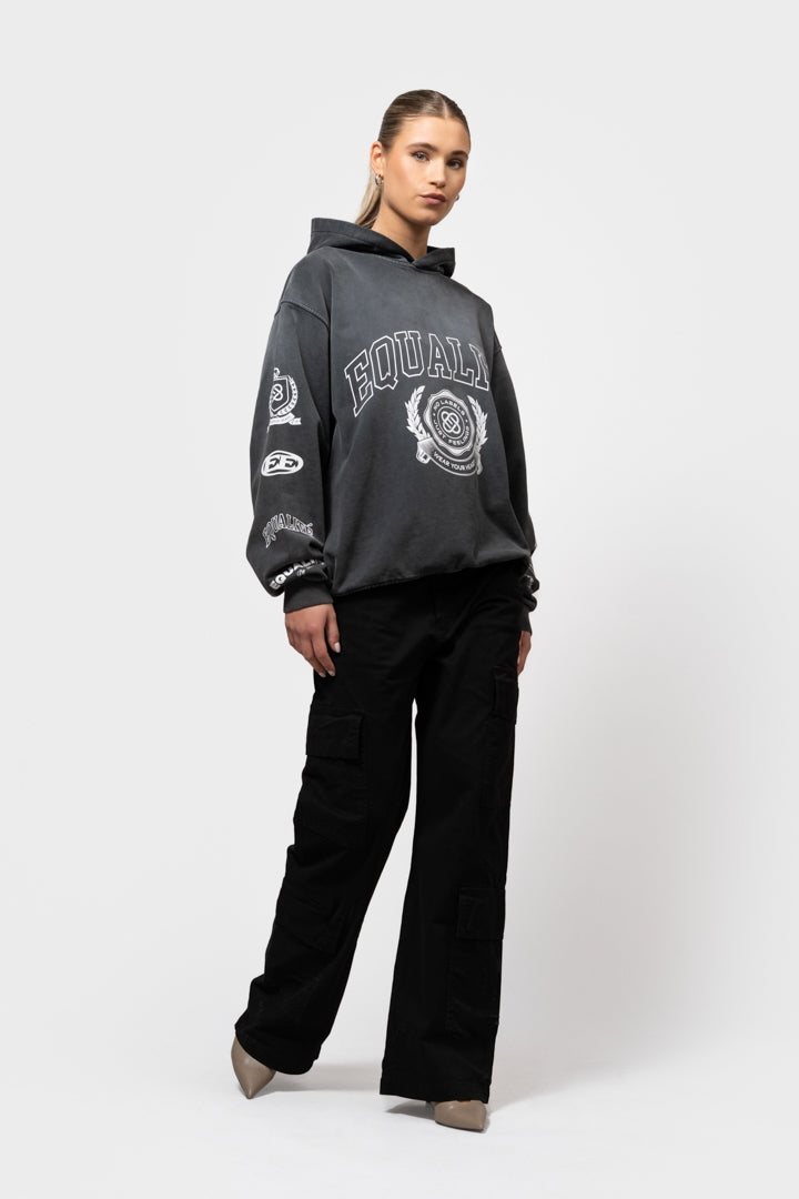 COLLEGE OVERSIZED HOODIE | BLACK WASHED