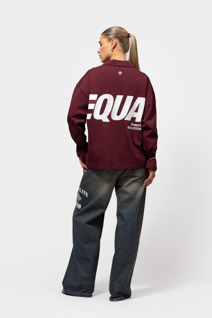 ELIA LONGSLEEVE POLO | BURGUNDY & WHITE