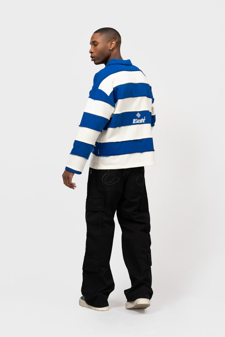 STRIPE JERSEY POLO | OFF-WHITE & BLUE