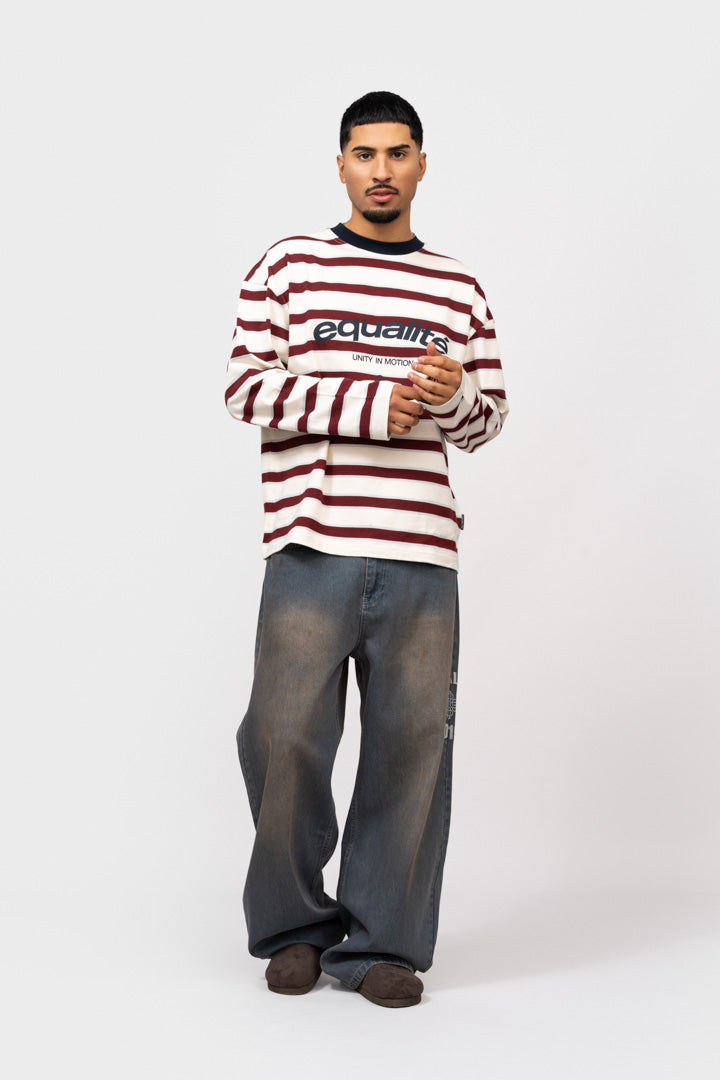 CELESTE STRIPED LONGSLEEVE TEE | OFF-WHITE & BURGUNDY