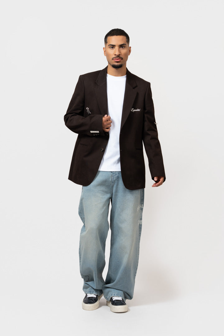 BROCHED OVERSIZED BLAZER | BROWN