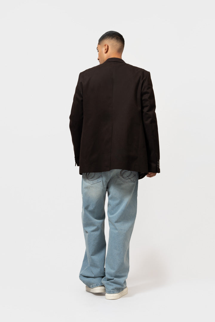 BROCHED OVERSIZED BLAZER | BROWN