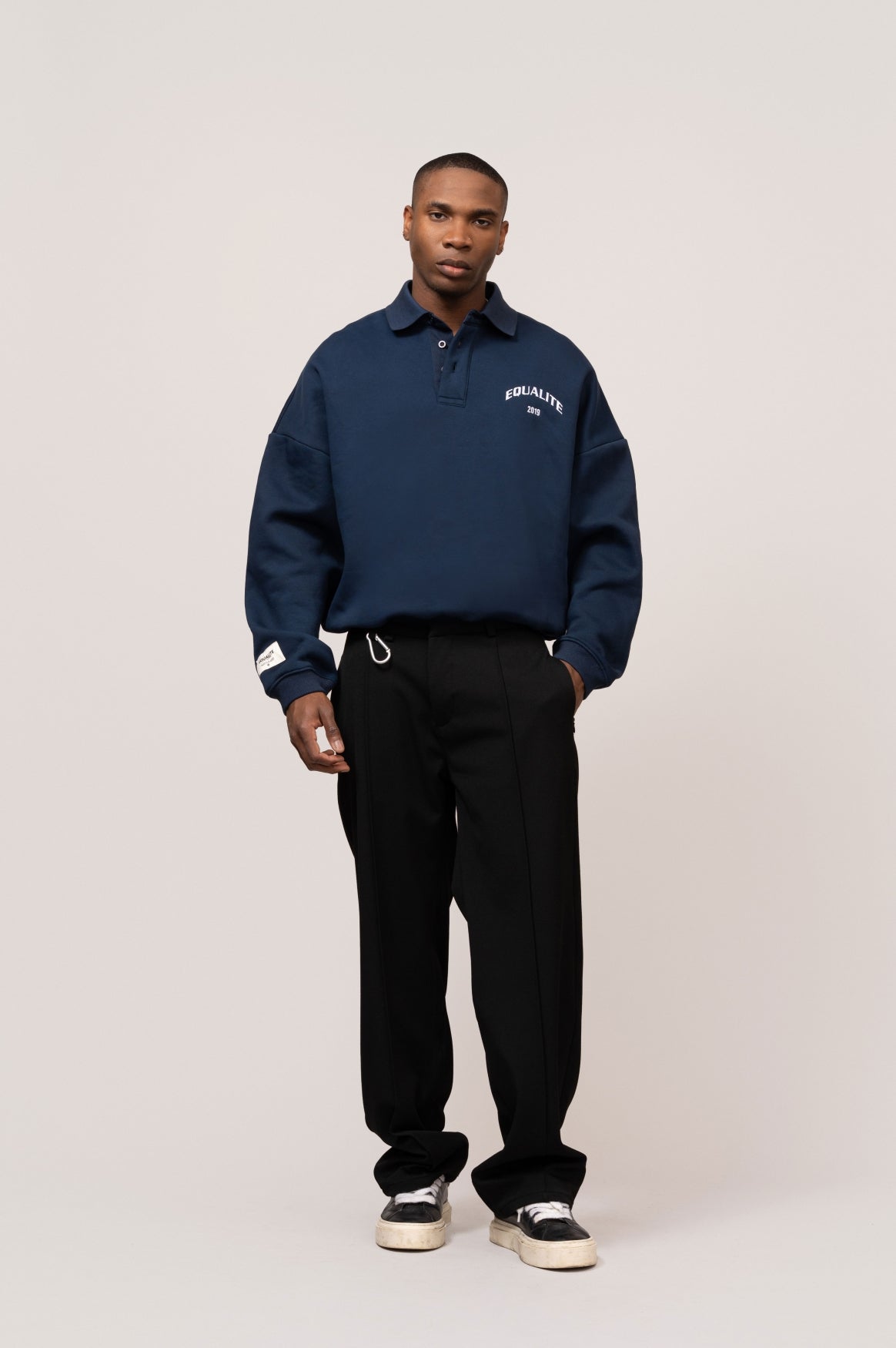 VARSITY POLO SWEATER | NAVY & OFF-WHITE