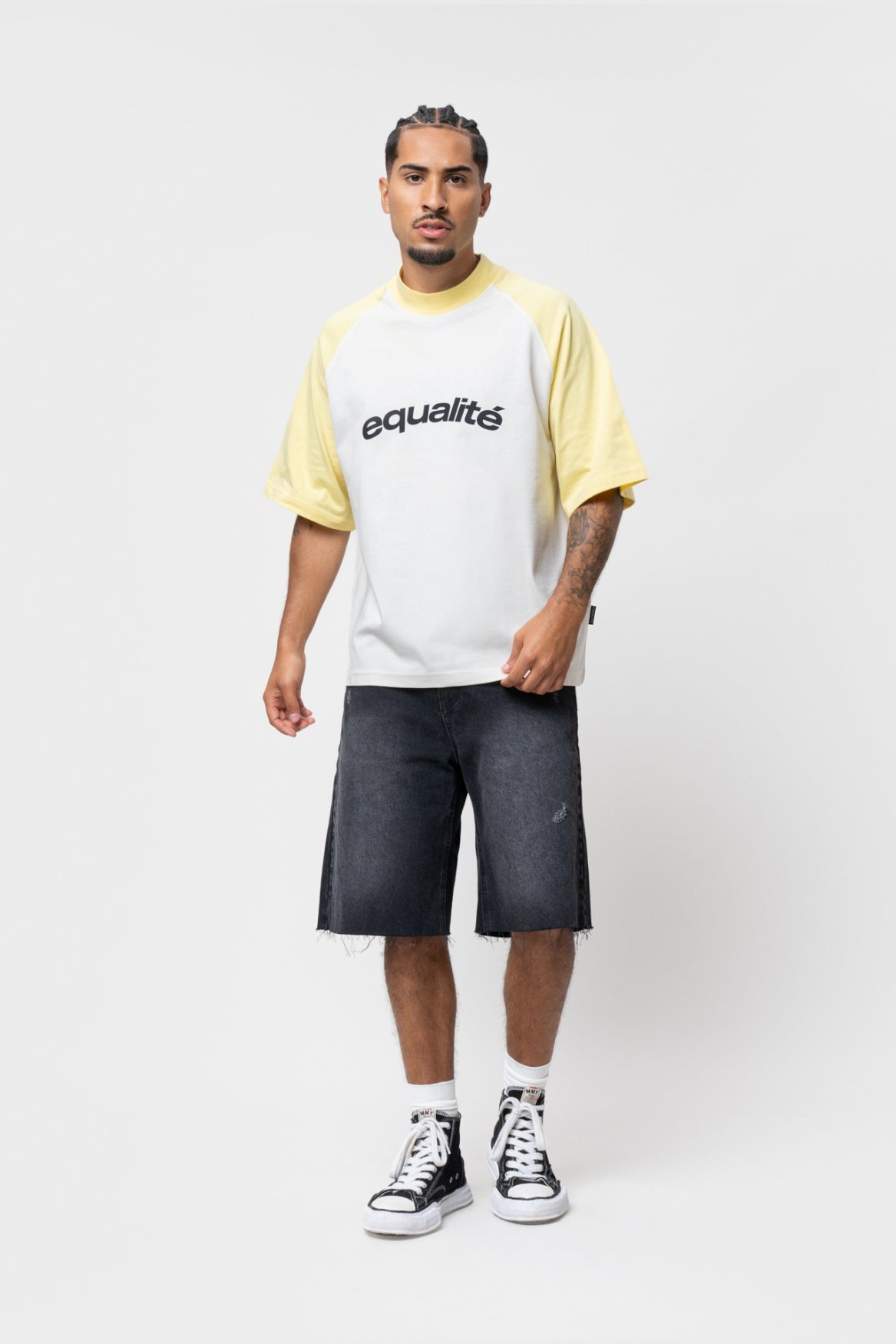 CELESTE RAGLAN BOXY TEE | MELANGE GREY & SOFT YELLOW