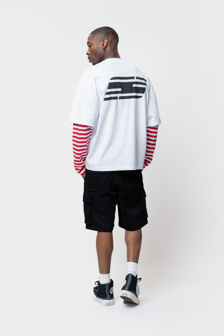 HUNTER DOUBLE LAYER LONGSLEEVE TEE | WHITE & RED STRIPE