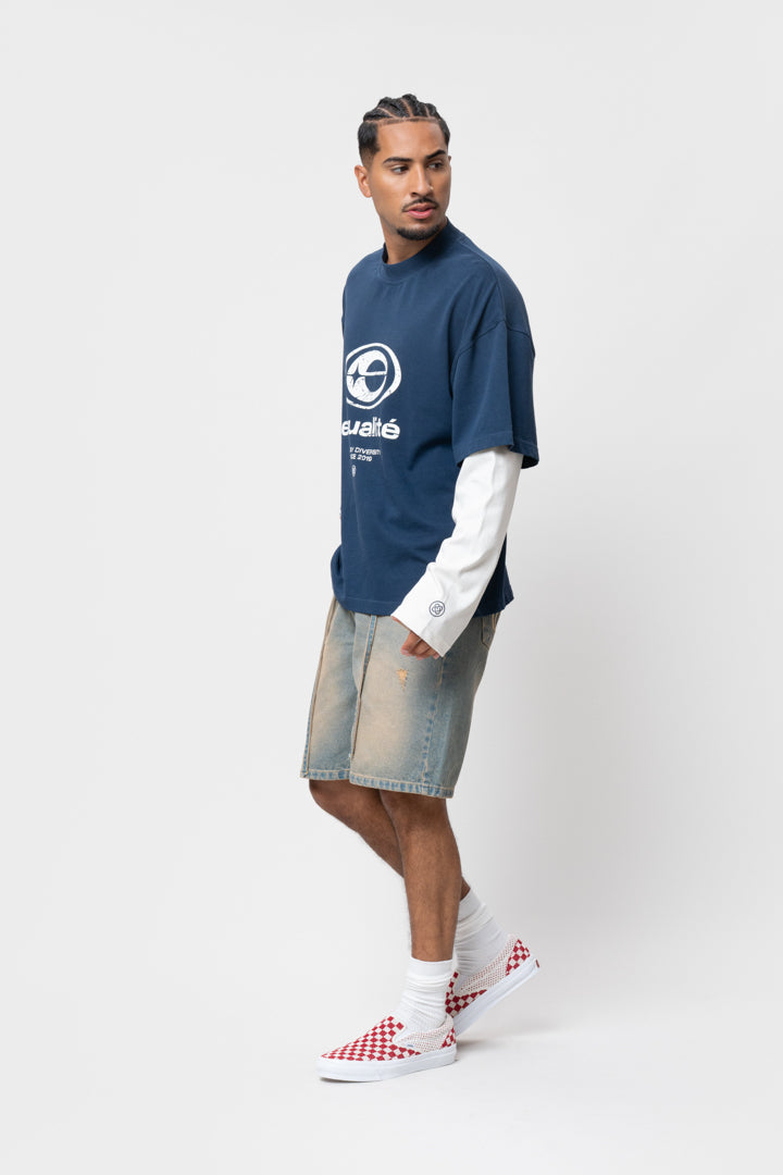 ELAN DOUBLE LAYER LONGSLEEVE TEE | NAVY & OFF-WHITE