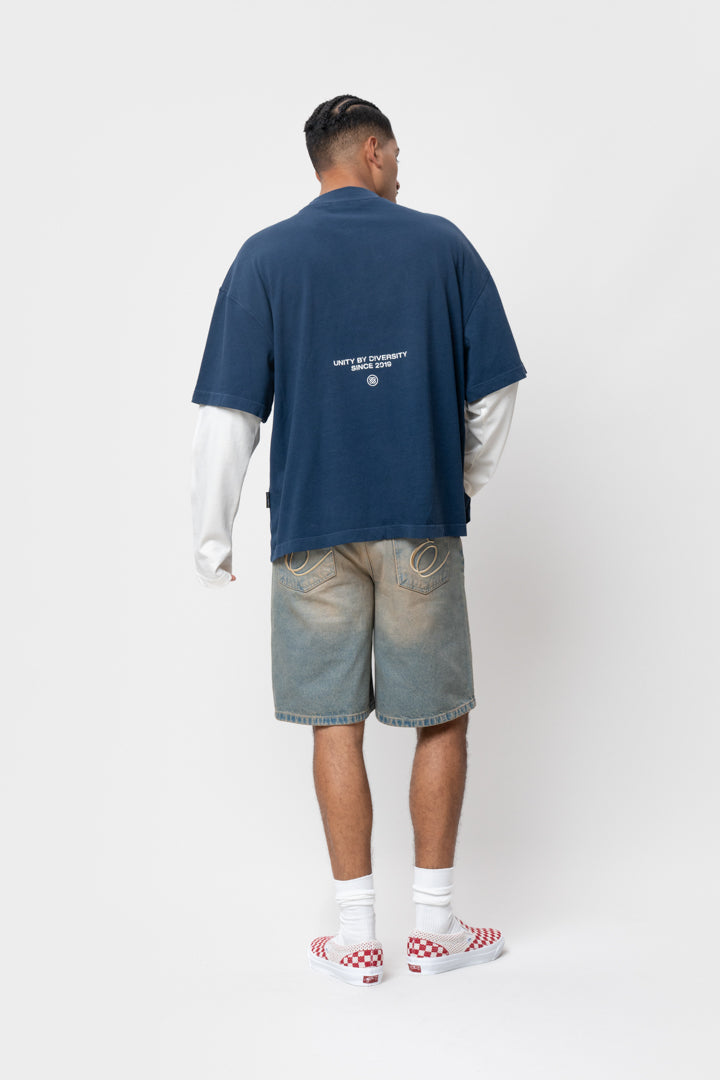 ELAN DOUBLE LAYER LONGSLEEVE TEE | NAVY & OFF-WHITE