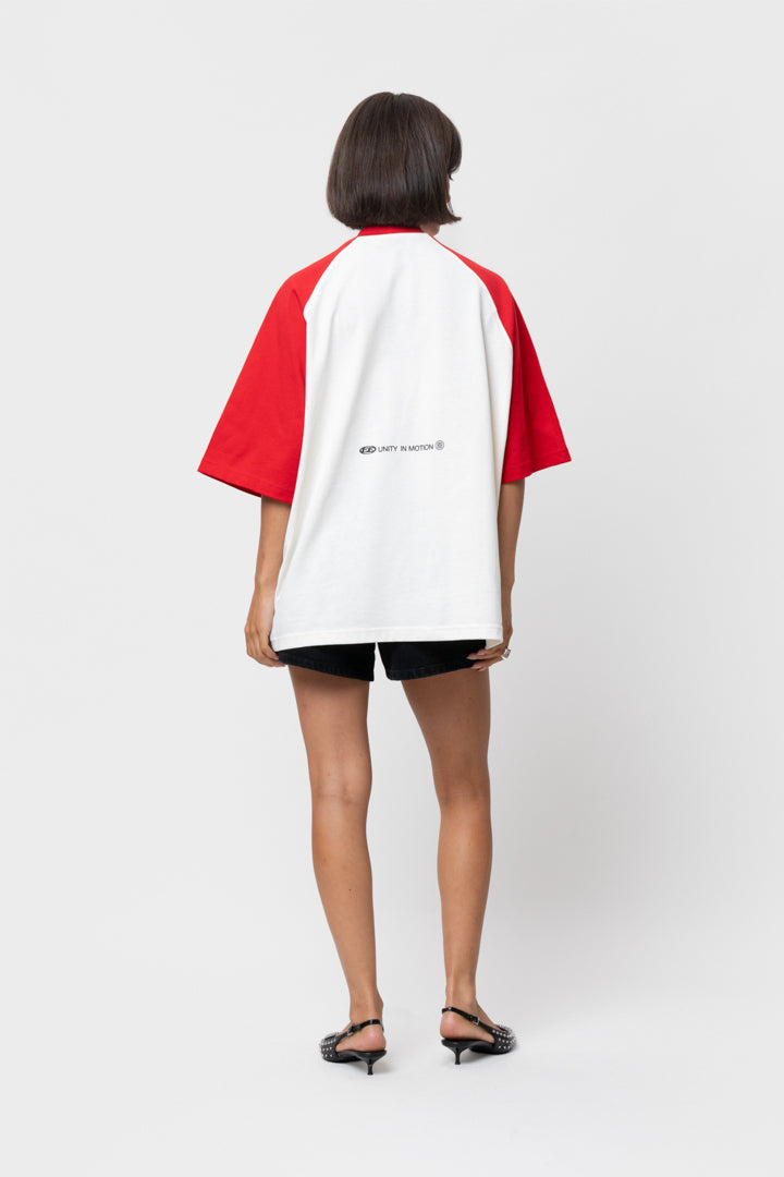 AXEL RAGLAN BOXY TEE | OFF-WHITE & RED