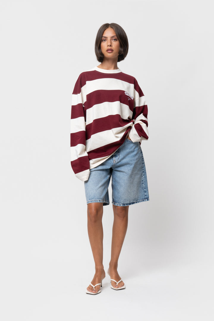 AXEL STRIPE LONGSLEEVE TEE | OFF-WHITE & BURGUNDY