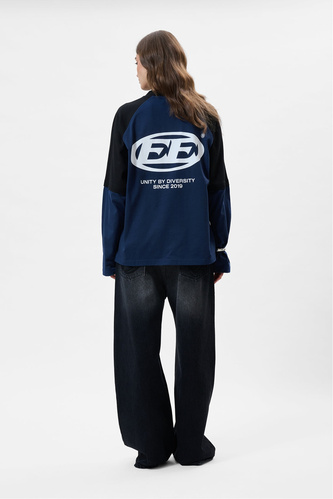 DANTE DOUBLE LAYER LONGSLEEVE TEE | NAVY & OFF-WHITE