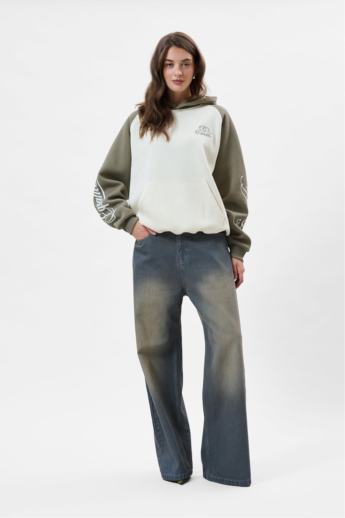 JETT RAGLAN OVERSIZED HOODIE | OFF-WHITE & GREEN