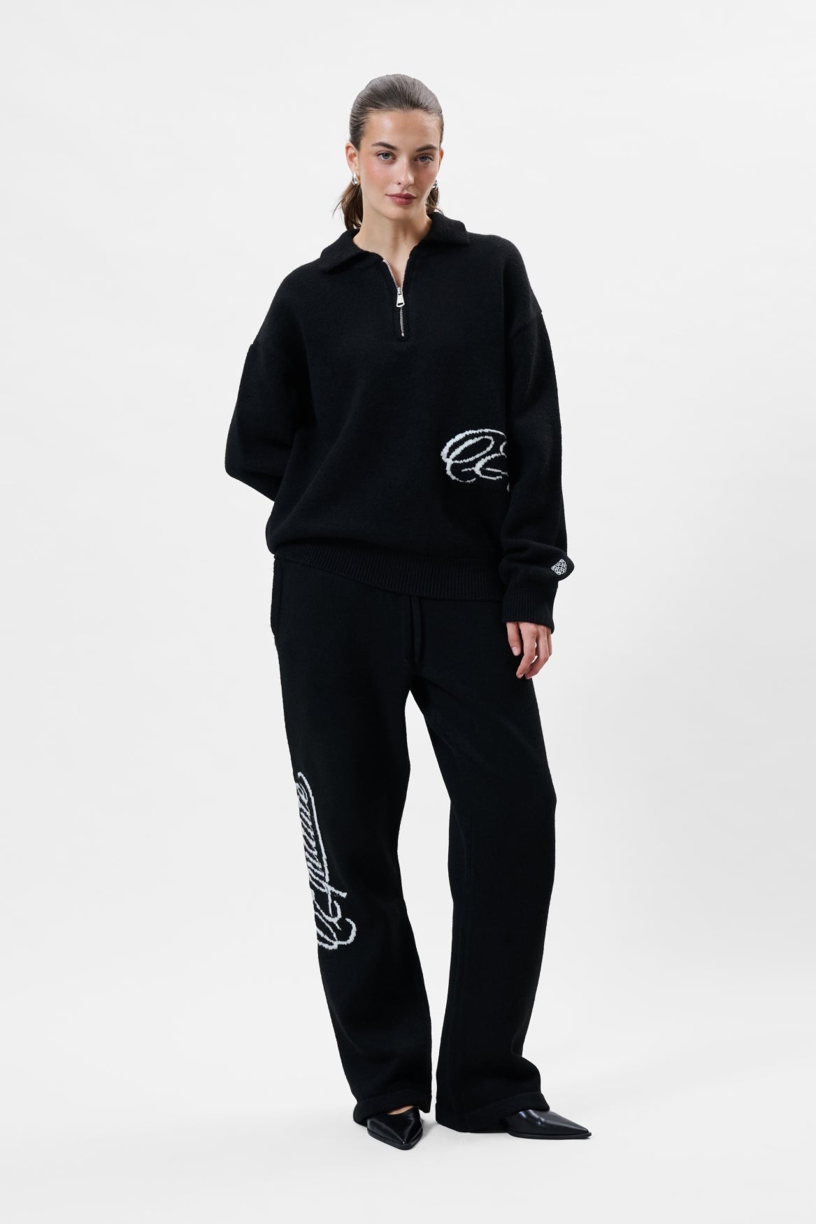FLUFFY KNIT QUARTER ZIP POLO | BLACK