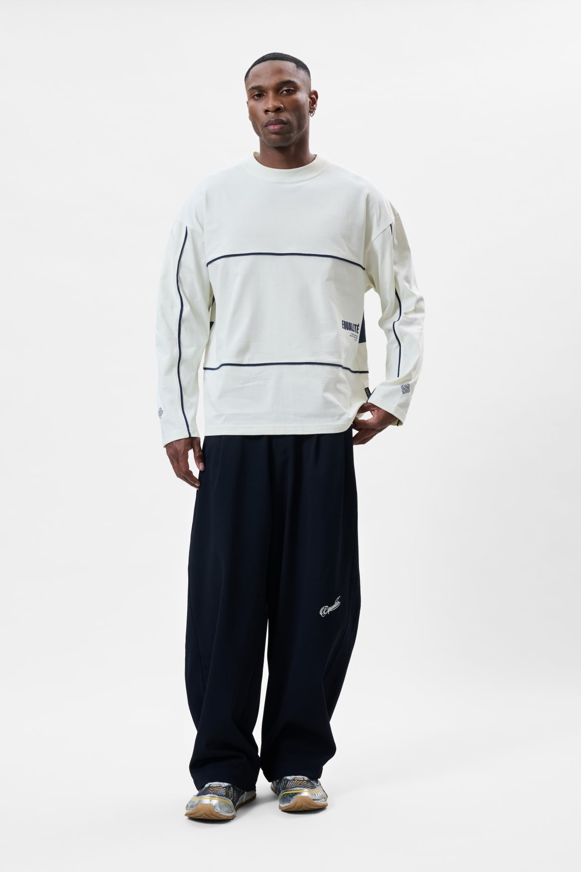 BRUNO LINE LONGSLEEVE TEE | OFF-WHITE & NAVY