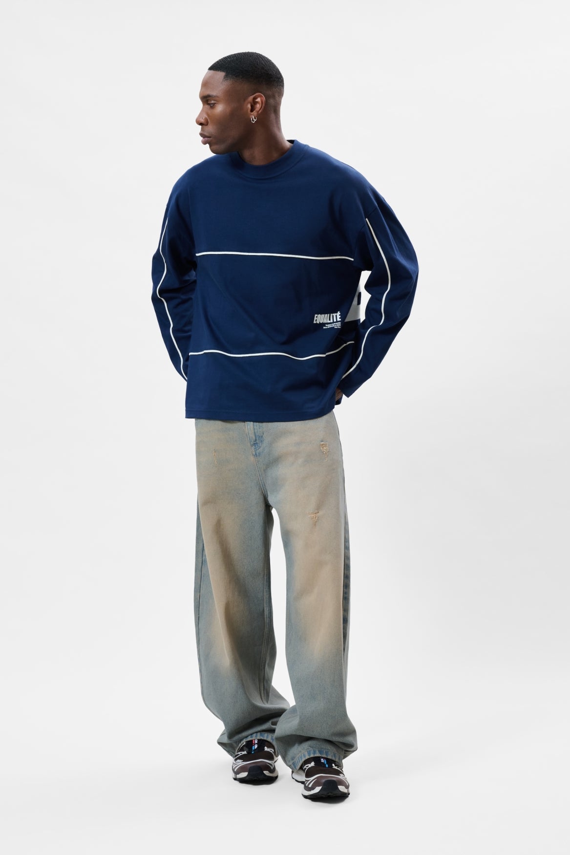 BRUNO LINE LONGSLEEVE TEE | NAVY & OFF-WHITE