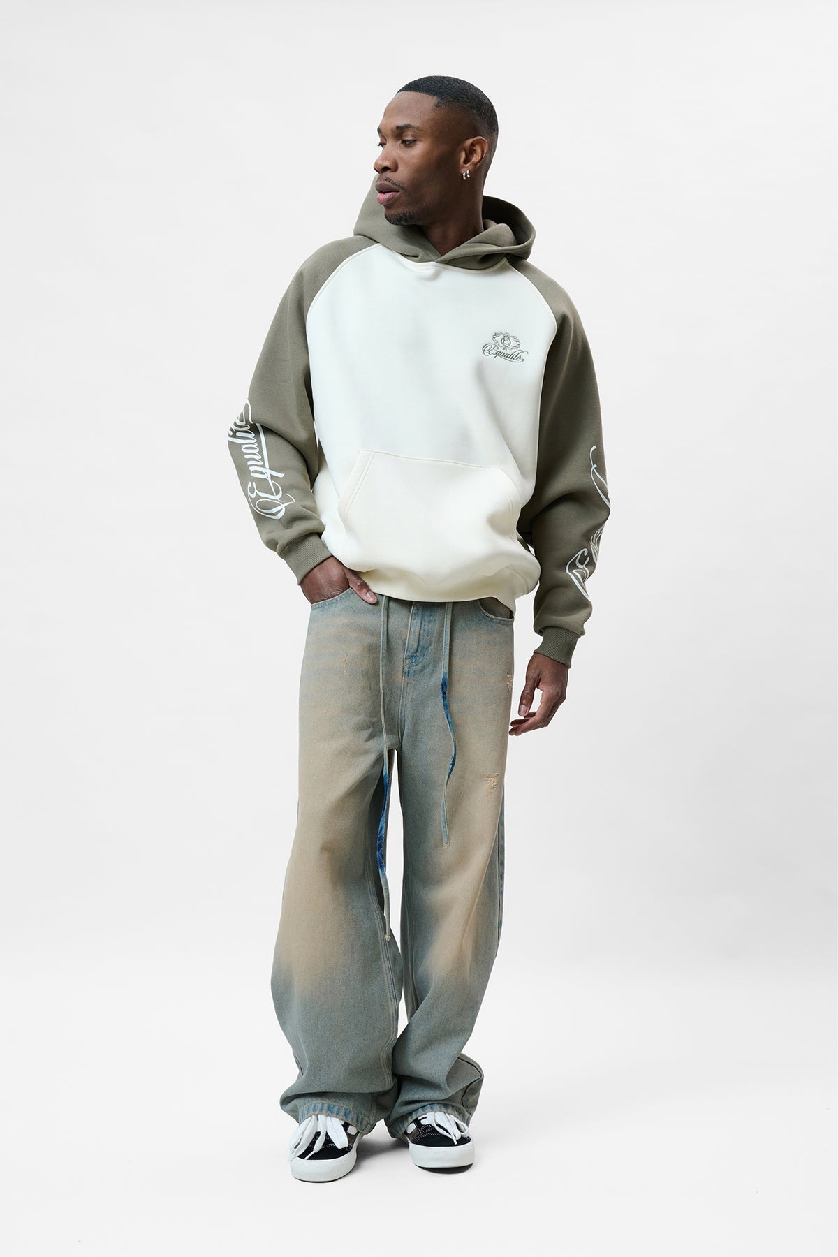 JETT RAGLAN OVERSIZED HOODIE | OFF-WHITE & GREEN