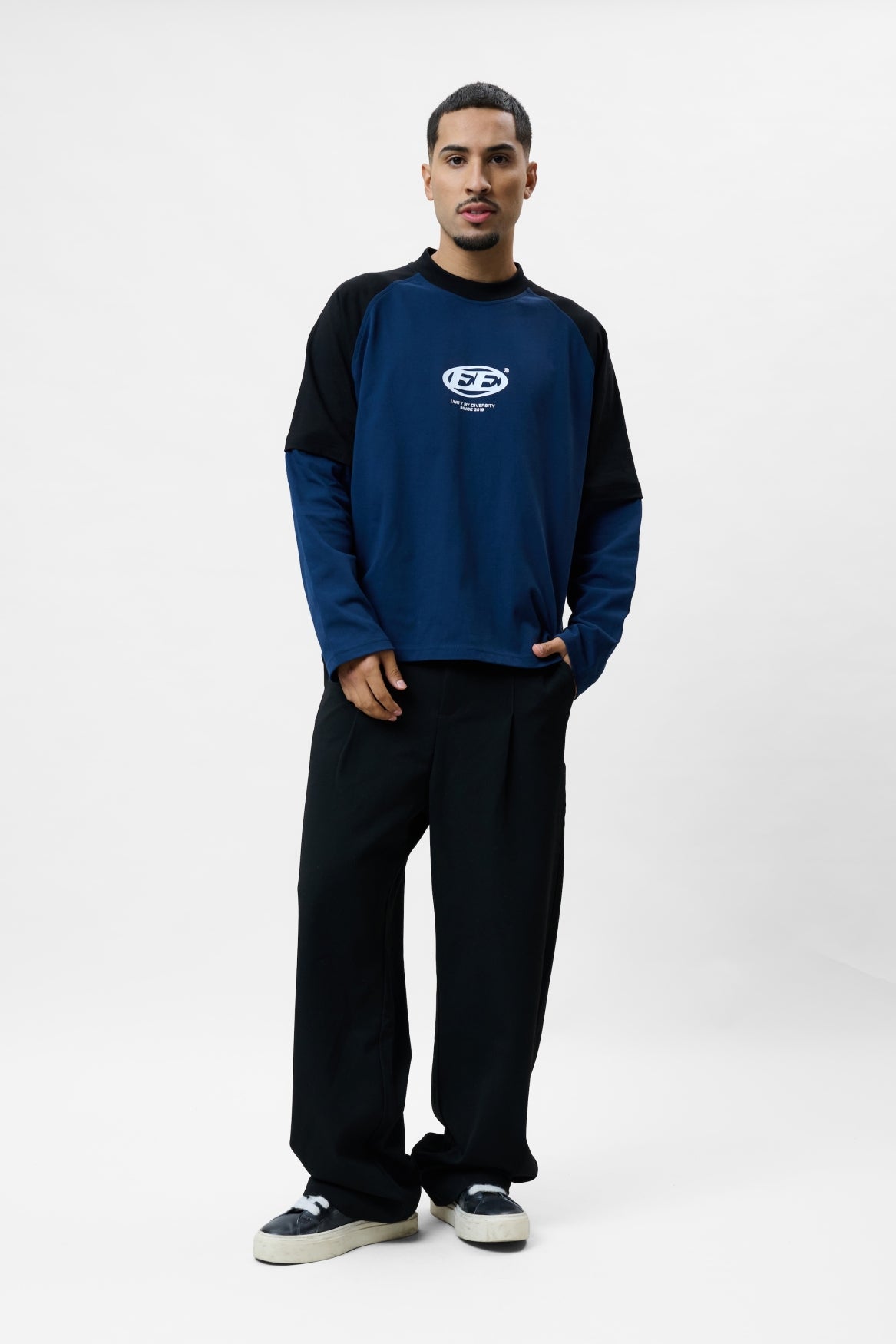 DANTE DOUBLE LAYER LONGSLEEVE TEE | NAVY & OFF-WHITE