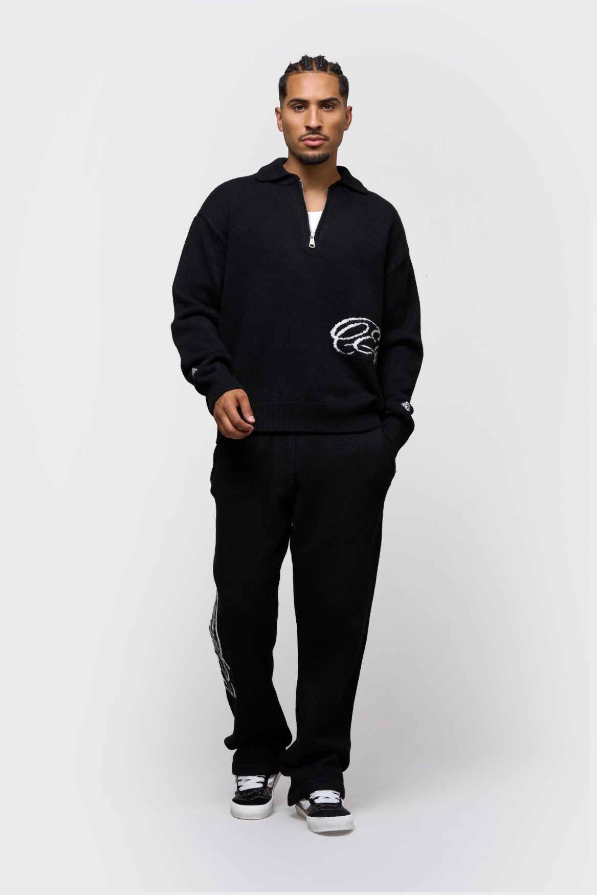 FLUFFY KNIT QUARTER ZIP POLO | BLACK