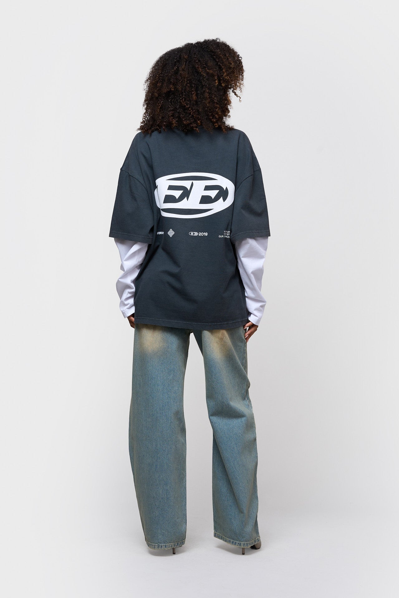 ENZO DOUBLE LAYER LONGSLEEVE TEE | WASHED BLACK & WHITE