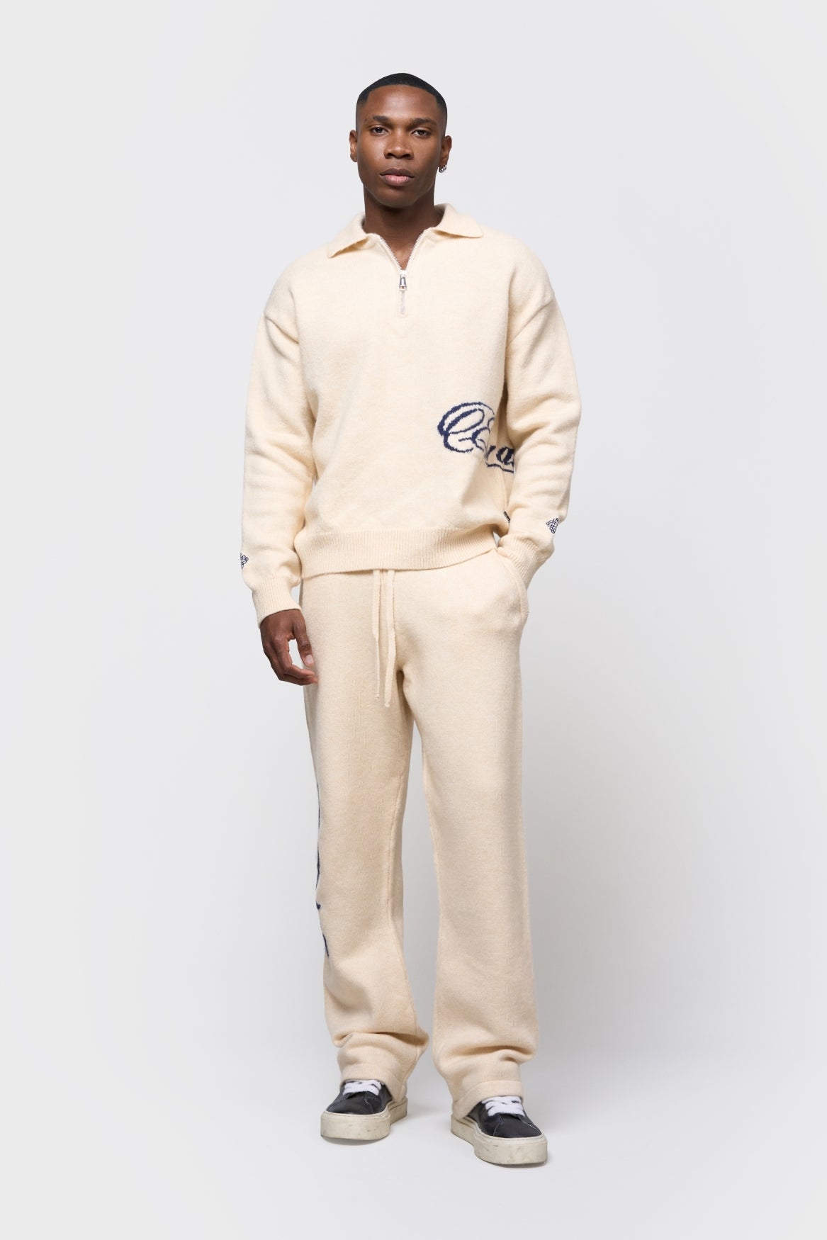 FLUFFY KNIT QUARTER ZIP POLO | OFF-WHITE