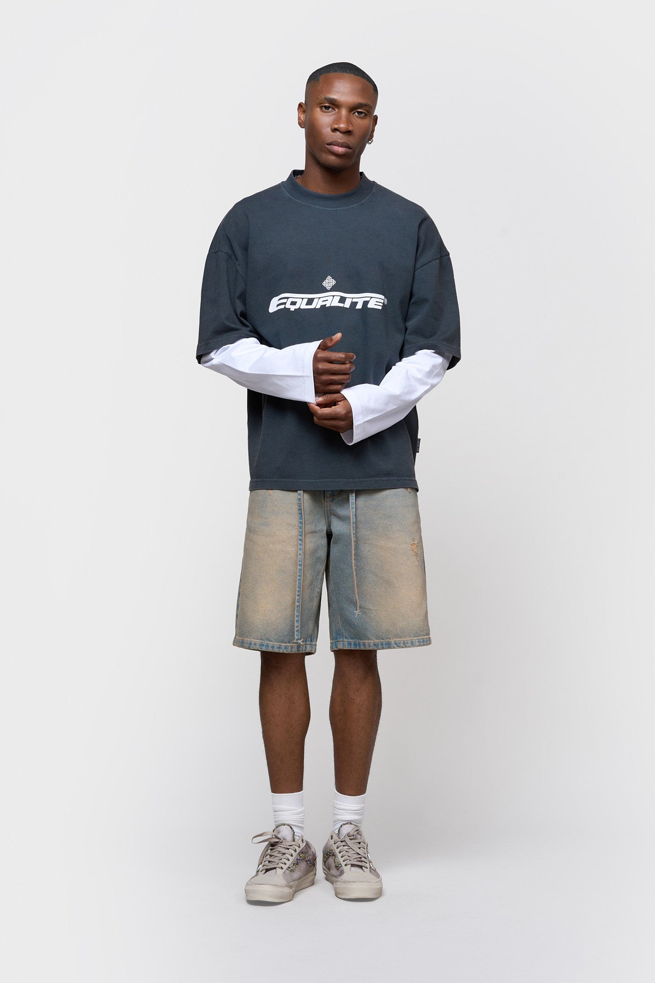 ENZO DOUBLE LAYER LONGSLEEVE TEE | WASHED BLACK & WHITE