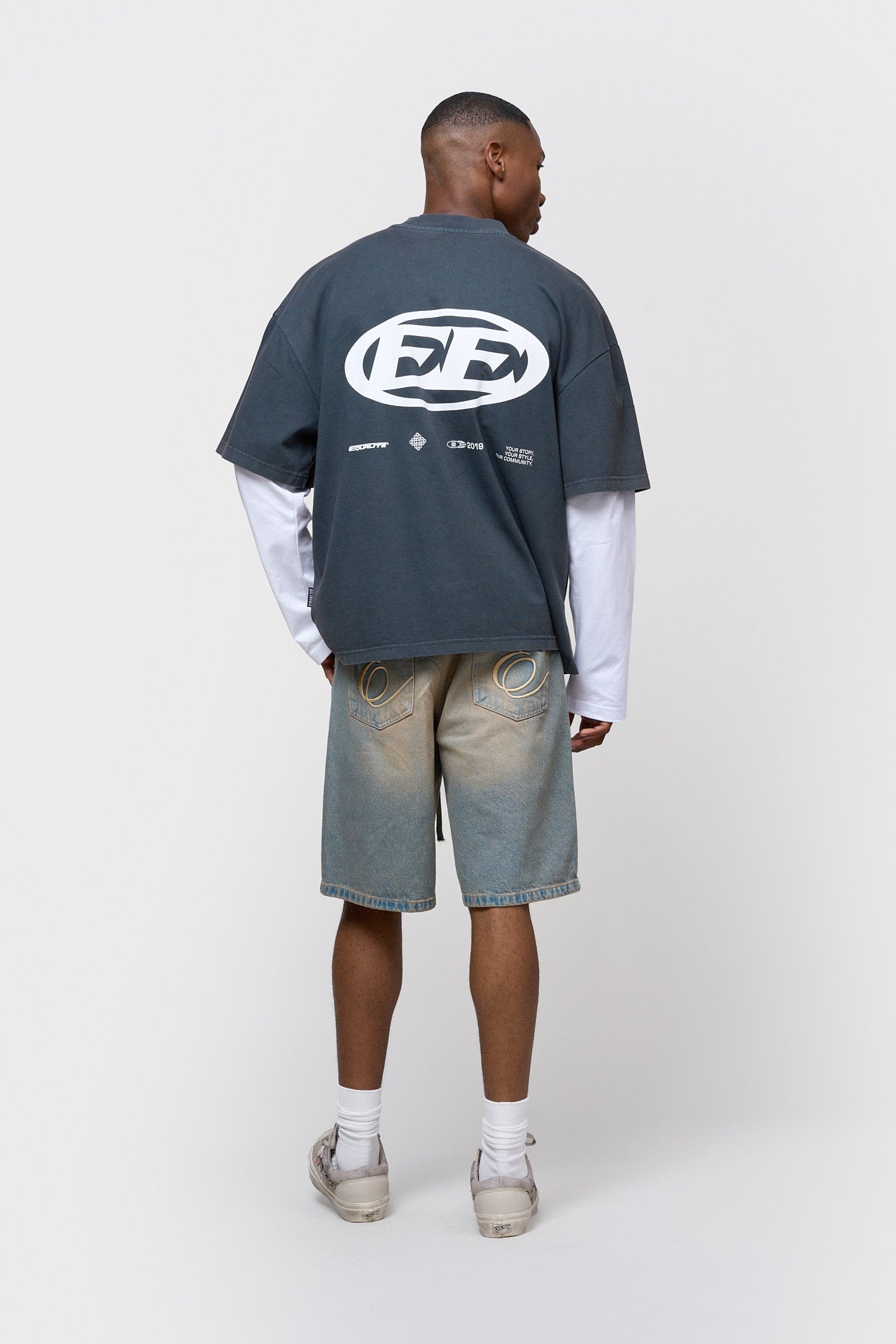 ENZO DOUBLE LAYER LONGSLEEVE TEE | WASHED BLACK & WHITE