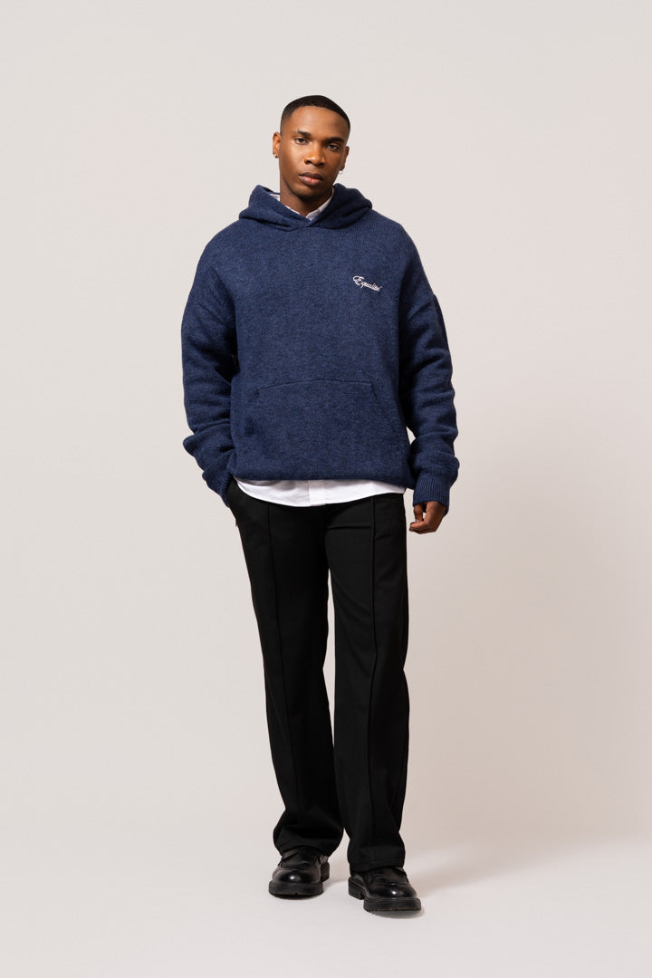 FLUFFY KNIT HOODIE | NAVY
