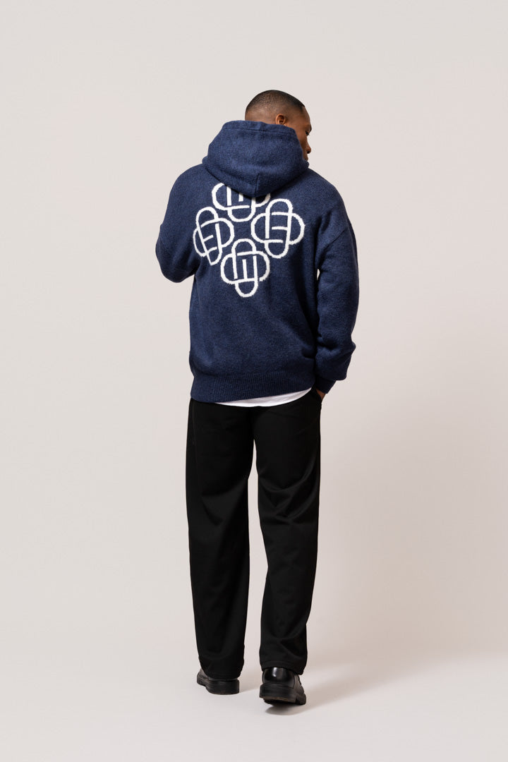 FLUFFY KNIT HOODIE | NAVY