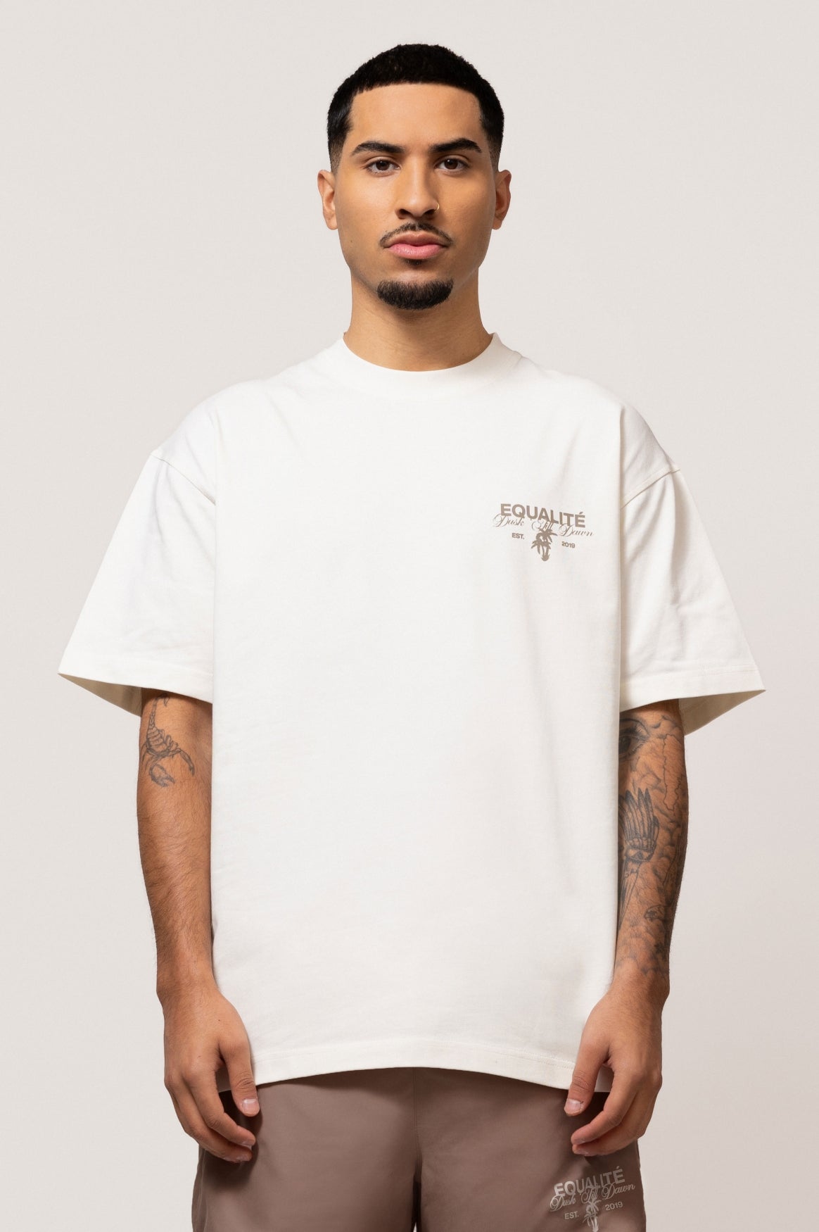 Levana Oversized Tee | Off-White & Taupe