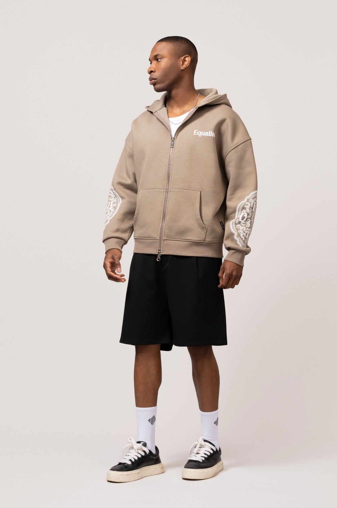 MAE PAINTING OVERSIZED FULL ZIP HOODIE | TAUPE