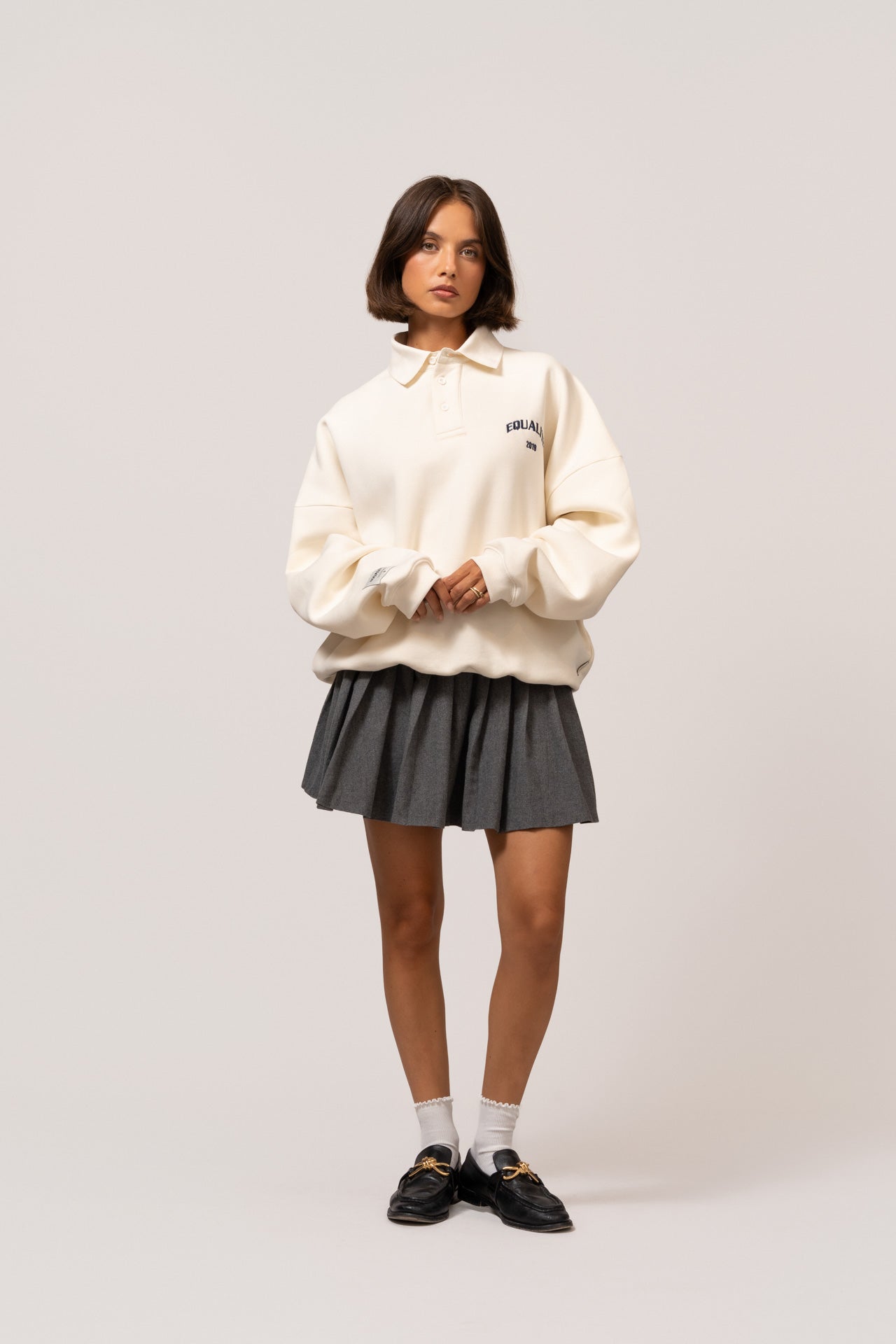 VARSITY POLO SWEATER | OFF-WHITE & NAVY