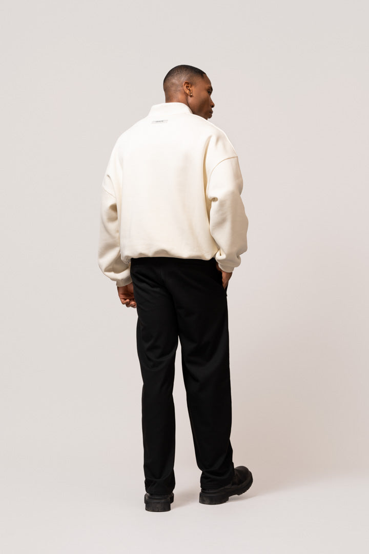 VARSITY POLO SWEATER | OFF-WHITE & NAVY