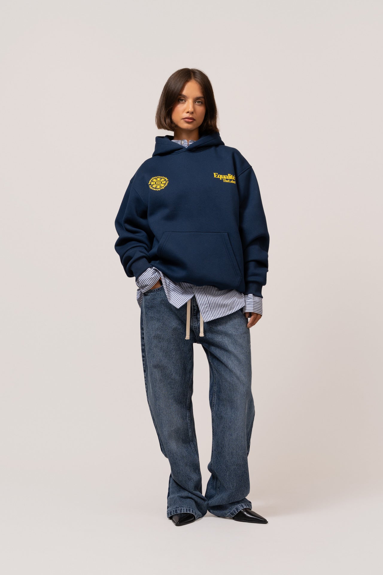 VERITY OVERSIZED HOODIE | NAVY & YELLOW