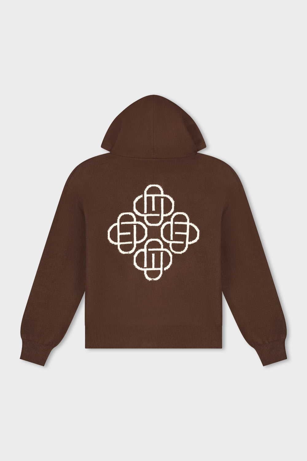 FLUFFY KNIT FULL ZIP HOODIE | BROWN