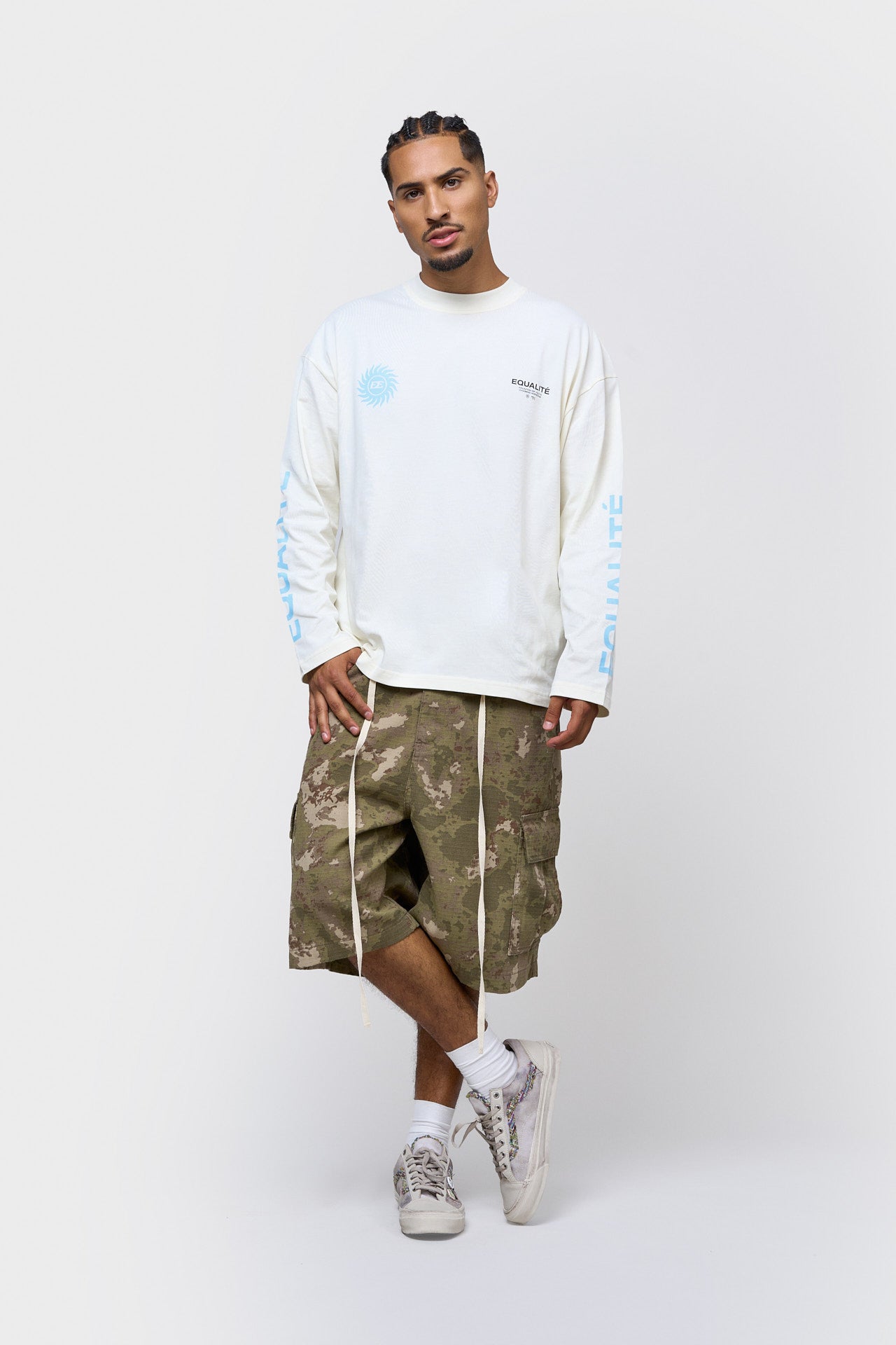 SUNNY LONGSLEEVE TEE | OFF-WHITE & LIGHT BLUE